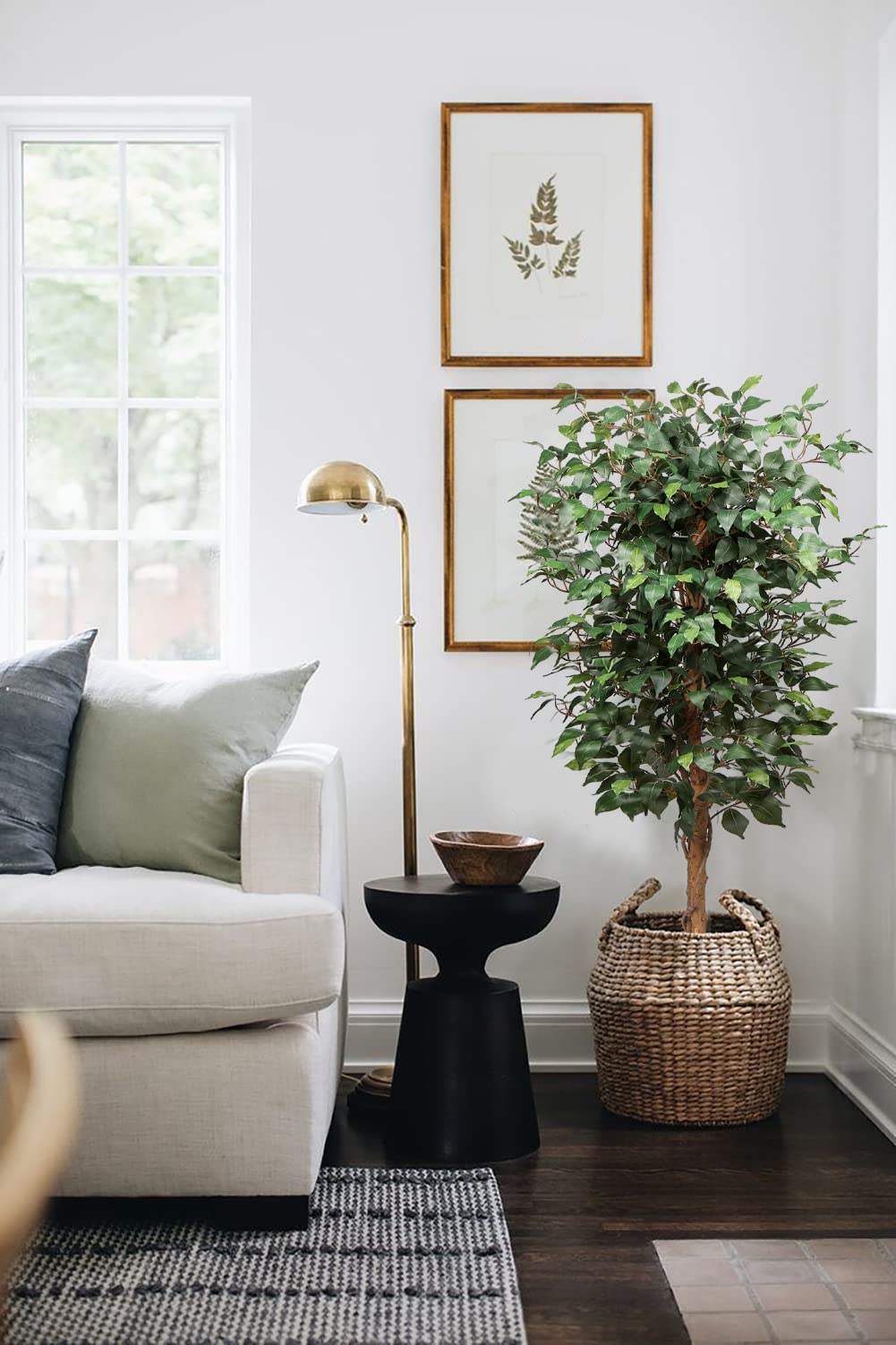 5ft Artificial Ficus Tree in Cotton Pot - Realistic Silk Plant with Green Leaves & Natural Trunk - Perfect for Indoor/Outdoor Home, Office, Garden Decor (Living Room, Patio, Balcony)