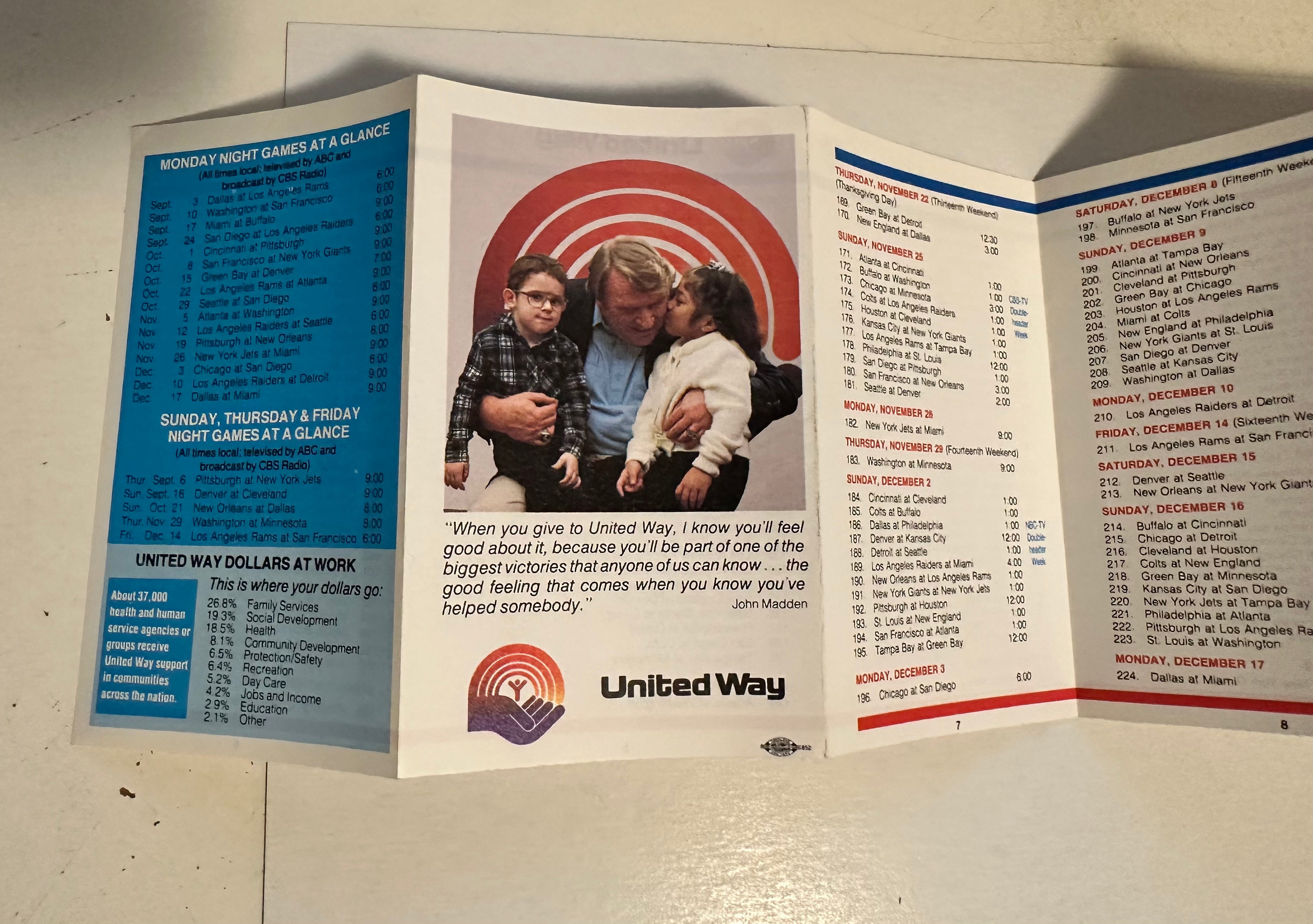 Dan Marino Miami Dolphins NFL Football Legends Rare 1984 Rookie Football Schedule - Perfect for Sports Memorabilia Collectors and Miami Dolphins Fans