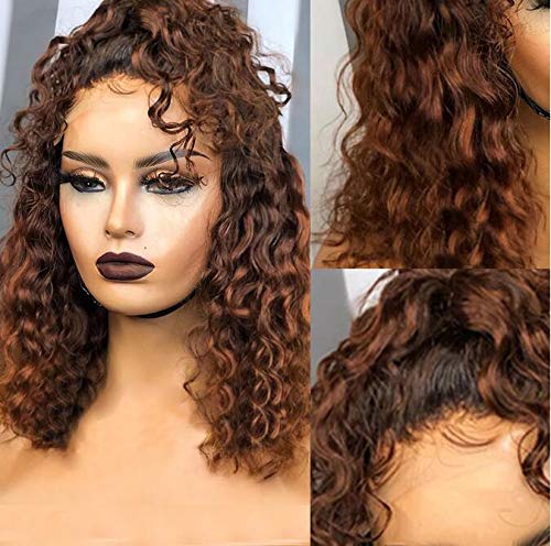 13x6 HD Lace Front Human Hair Wig - Ombre Short Water Wave Bob Wig with Baby Hair | 150% Density Brazilian Remy Hair | 1B/30 Color (12 Inch) | Perfect for Daily Wear, Cosplay & Special Occasions