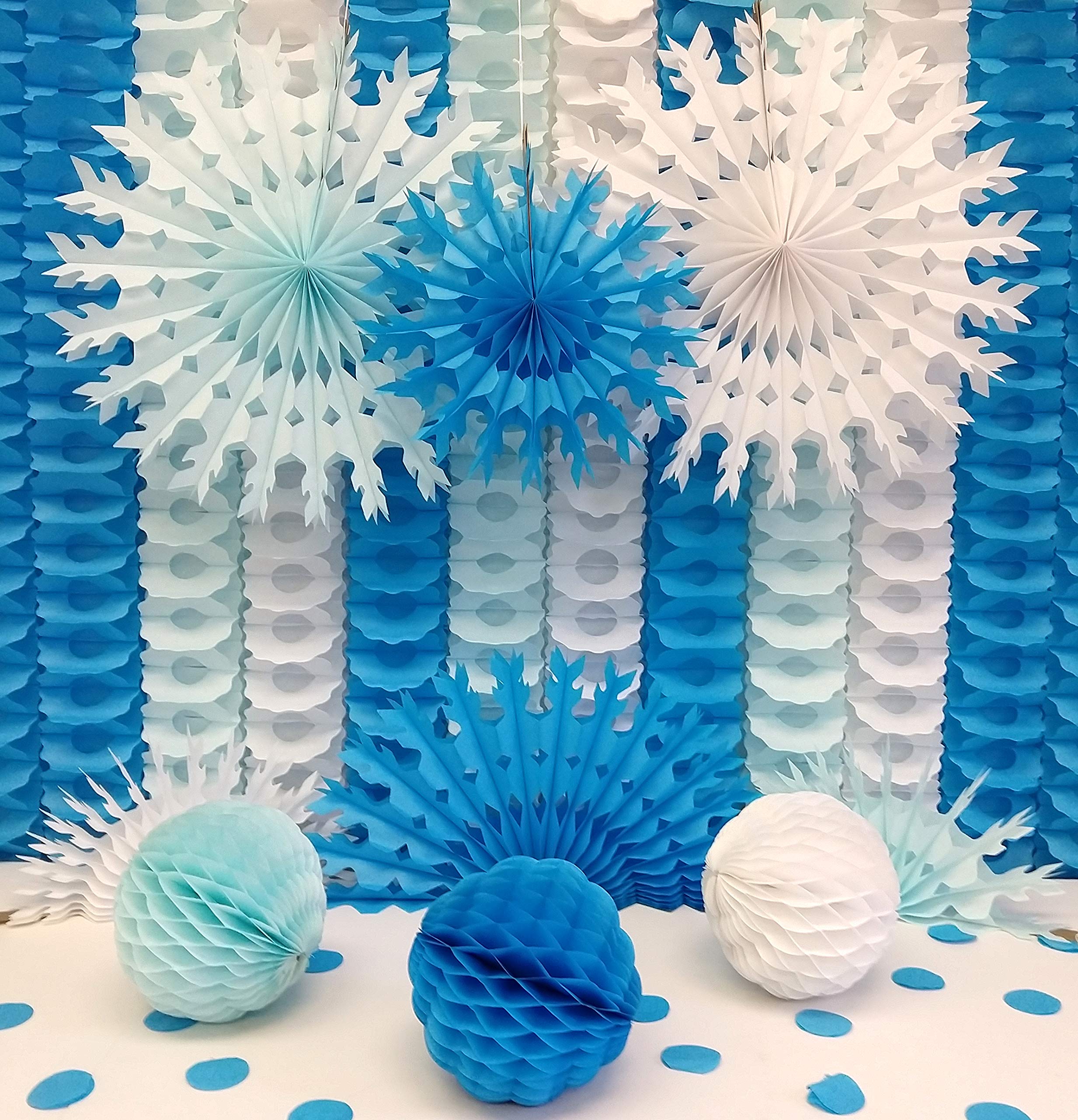 6-Piece Large White Tissue Paper Snowflakes and Garlands Kit for Christmas Decorations, Winter Party, Home & Office Holiday Decor