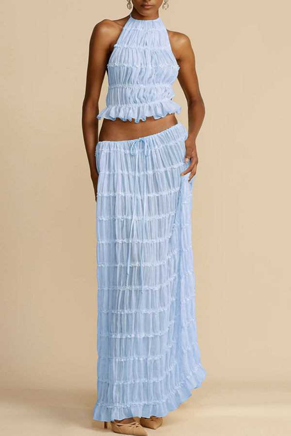 Versatile Vintage Pleated Drawstring Waist Tiered Maxi Skirt for Women | Boho Chic Flowy Long Skirt | Perfect for Casual Outings, Beach Vacations & Summer Festivals