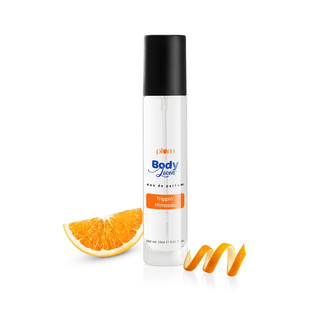 Plum BodyLovin' Trippin' Mimosas Eau De Parfum | Long-Lasting Citrus Perfume with Grapefruit, Berries & Vanilla Notes | Unisex Luxury Fragrance for Women & Men | Travel-Size 15ml | Perfect for Date Nights, Office Wear & Special Occasions