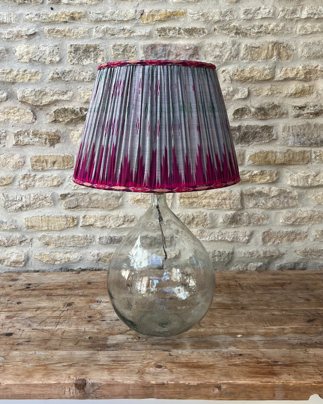 51cm Magenta and Grey Silk Sari Lampshade - Elegant Handmade Home Decor for Living Room, Bedroom, or Boho Chic Interior Design