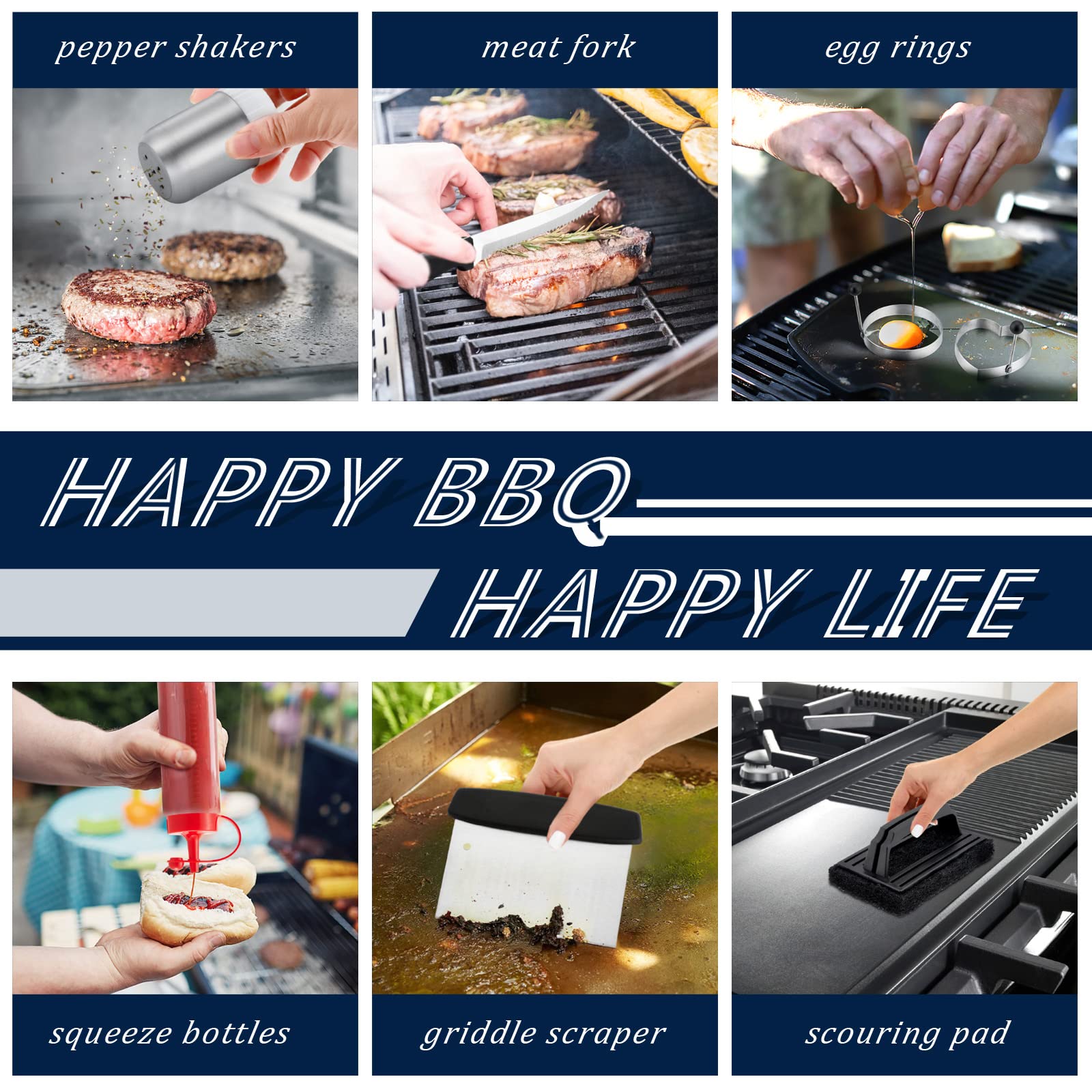 20Pcs Stainless Steel Griddle Accessories Kit - HaSteeL Teppanyaki BBQ Tools Set with Melting Dome, Bacon Press, Spatulas & Scrapers for Indoor/Outdoor Cooking, Camping & Grilling | Durable & Easy to Clean for Backyard Parties, Tailgating & Japanese Hibachi Style Cooking