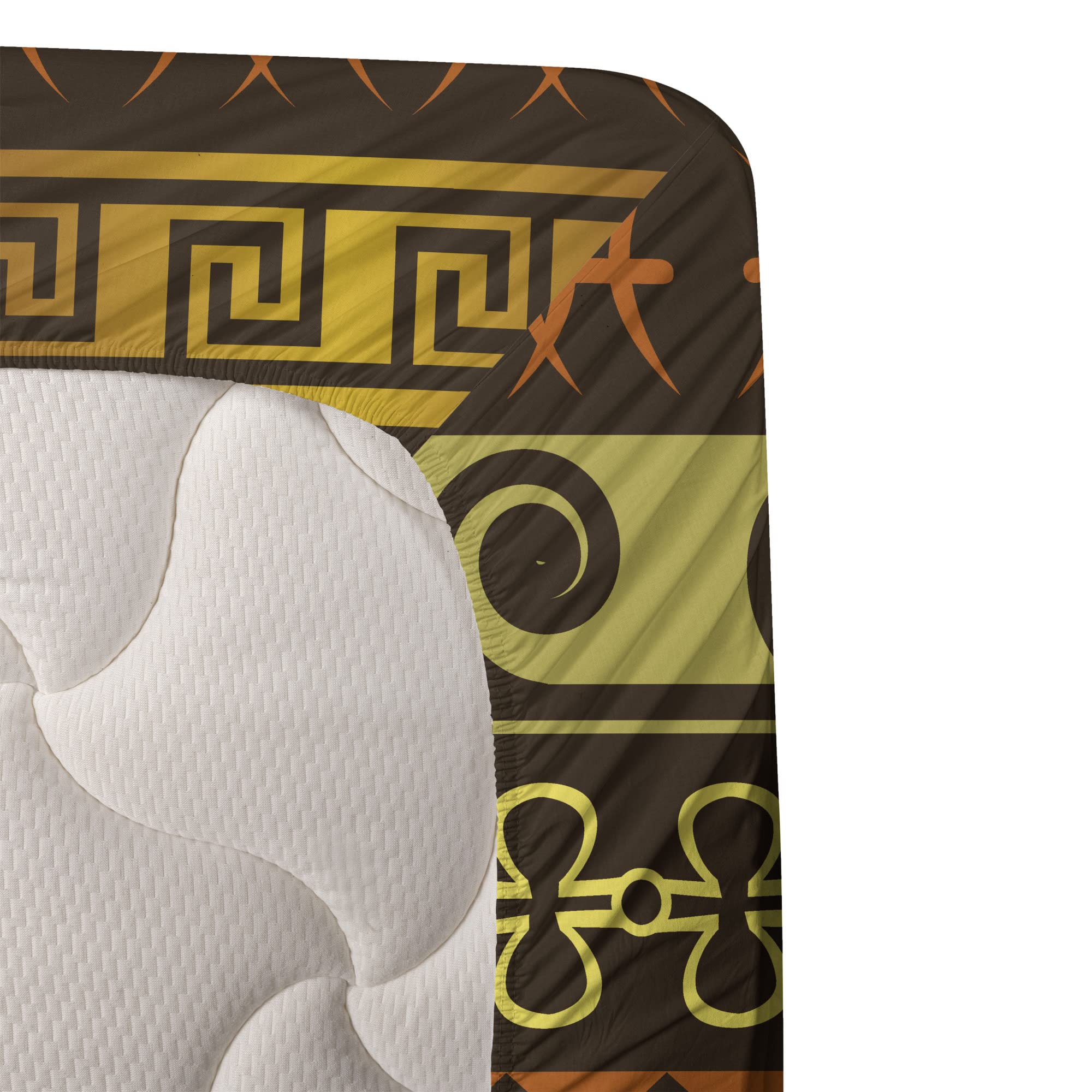 Ambesonne Prehistoric Dinosaur Sheet Set 4-Piece King Size - Indigenous Geometric Tribal Design, Brown Yellow Pale Orange Bedding - Perfect for Kids' Rooms, Themed Bedrooms & Dinosaur Lovers