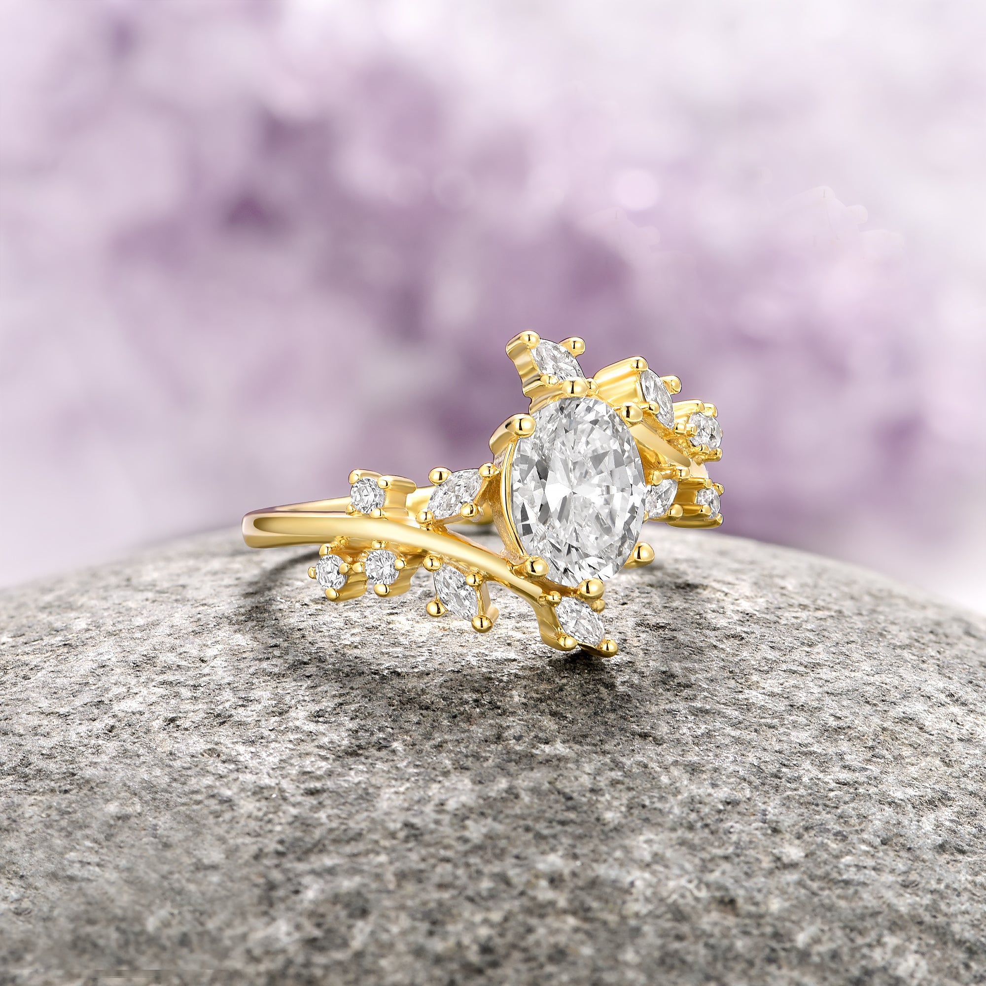 14K Yellow Gold Vermeil Diamond (CZ) Leaf Fairy Engagement Ring - Perfect for Proposals, Anniversaries & Romantic Gifts
