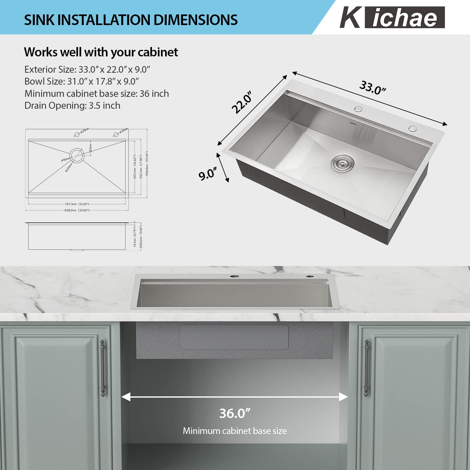 33 Inch Drop-In Stainless Steel Kitchen Sink - 16 Gauge Single Bowl Topmount Sink with Ledge Workstation & Accessories | Perfect for Food Prep, Dishwashing & Modern Kitchen Renovations