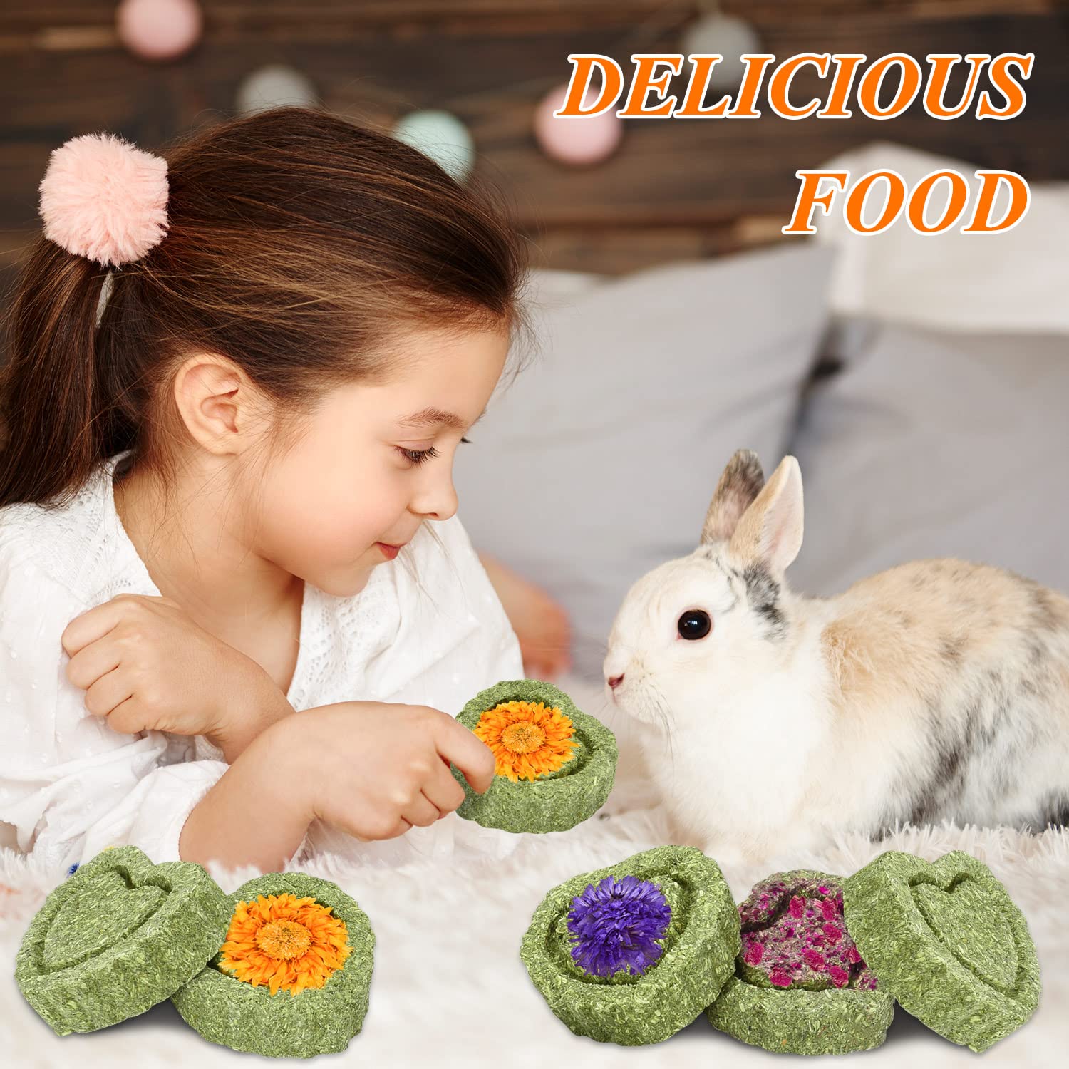 20PCS Bunny Chew Toys for Rabbits - Organic Timothy Hay Cakes for Small Pets Like Chinchillas, Hamsters & Guinea Pigs - Natural Teeth Care Chew Toys for Dental Health - Perfect for Cage Enrichment and Playtime