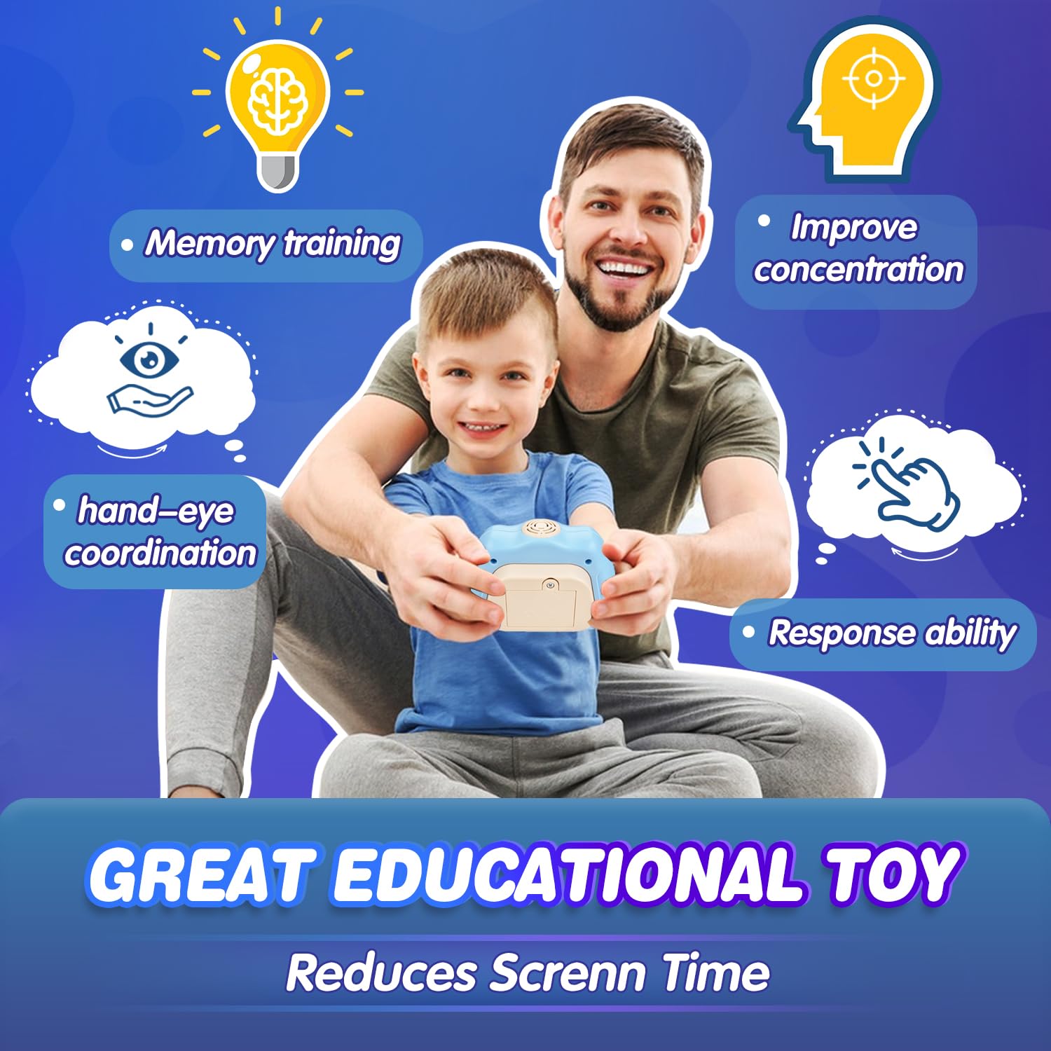 Upgraded Fast Push Game for Kids 6-12 | Pop Sensory Fidget Toys for Boys & Girls Ages 3-12 | Stress Relief & Reaction Training | Perfect Birthday Gift for Kids | Great for Classroom, Travel & Home Play (Blue)