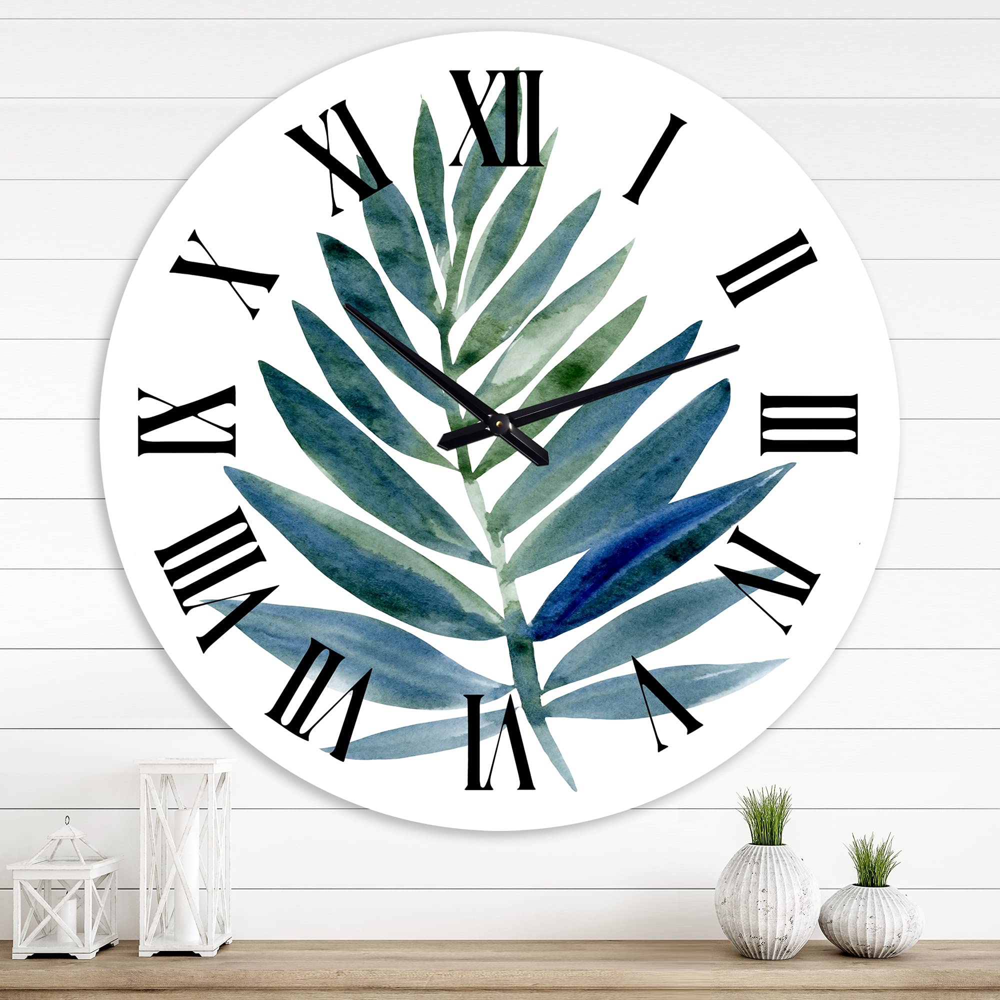 Farmhouse Wall Clock with Tropical Green Leaf Design - Large Floral & Botanical Wall Decor for Living Room, Kitchen, Bedroom - Perfect for Home, Office & Rustic Interior Styling