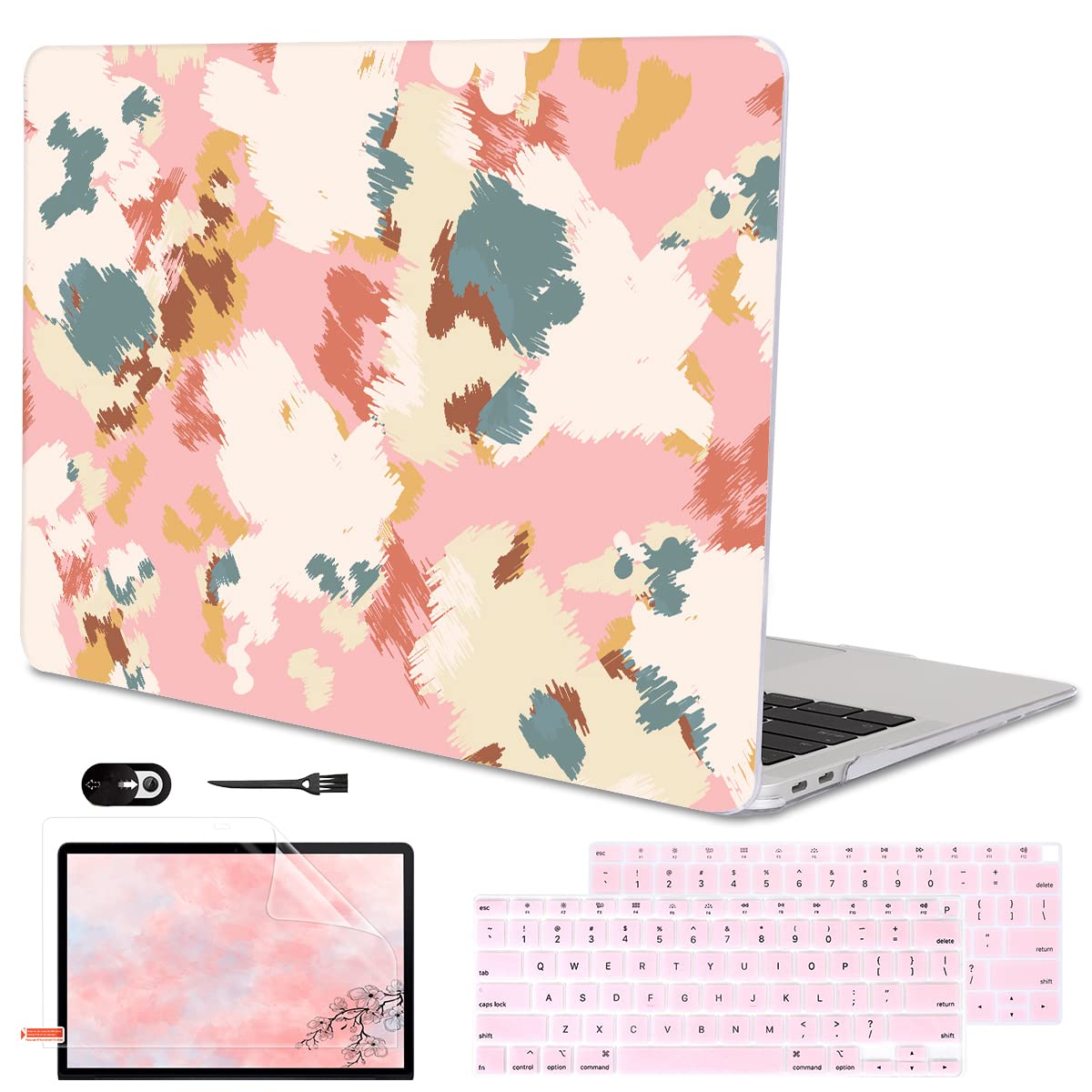 LCMOCICO Hard Shell Case for MacBook Air 13 inch (M1 A2337 A2179 A1932) 2022-2018 Models - Crystal Pattern Protective Cover with Keyboard Protector & Screen Protector | Abstract Floral Camouflage Design | Perfect for Office, Travel & Daily Use