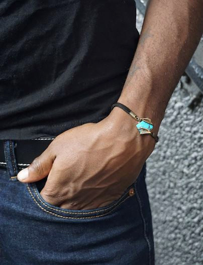 Natural Raw Turquoise Leather Bracelet for Men & Women – Handmade Boho Jewelry for Everyday Wear, Gifts, and Spiritual Healing
