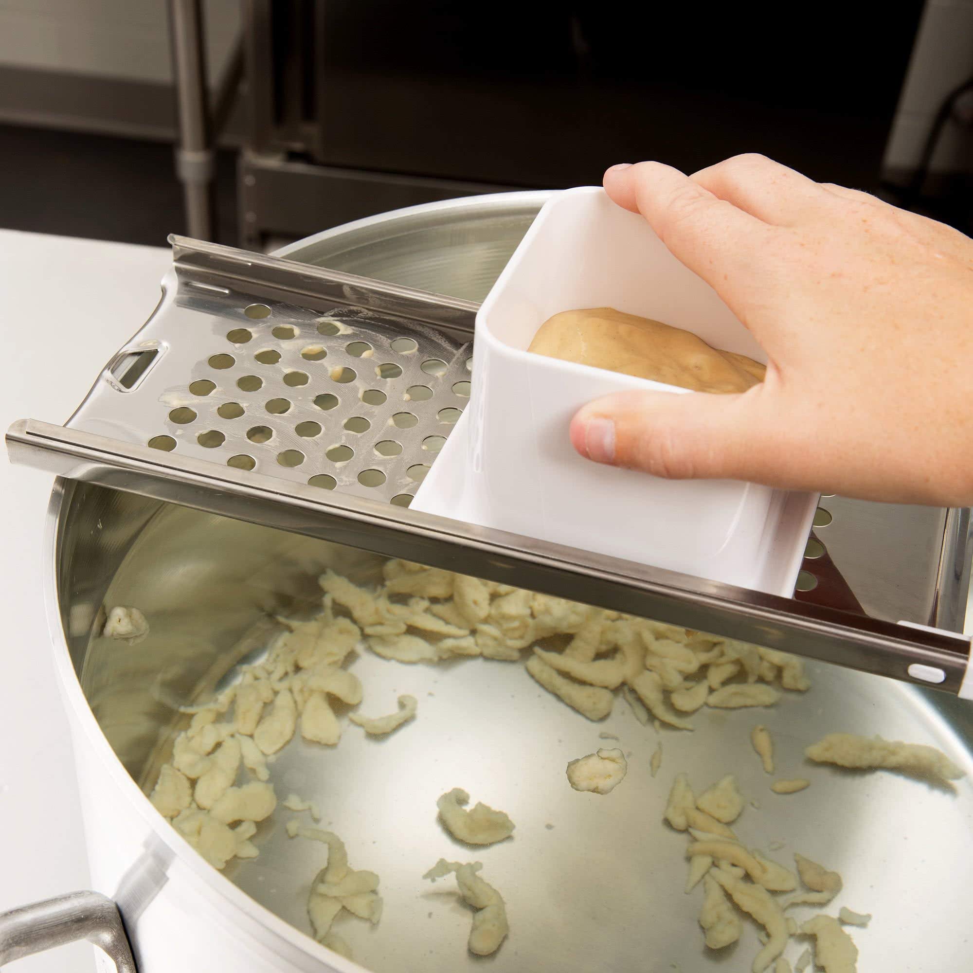 Premium Stainless Steel Spaetzle Maker - German Noodle & Dumpling Press with Safety Pusher - Perfect for Homemade Spaetzle, Pasta & Asian Dumplings