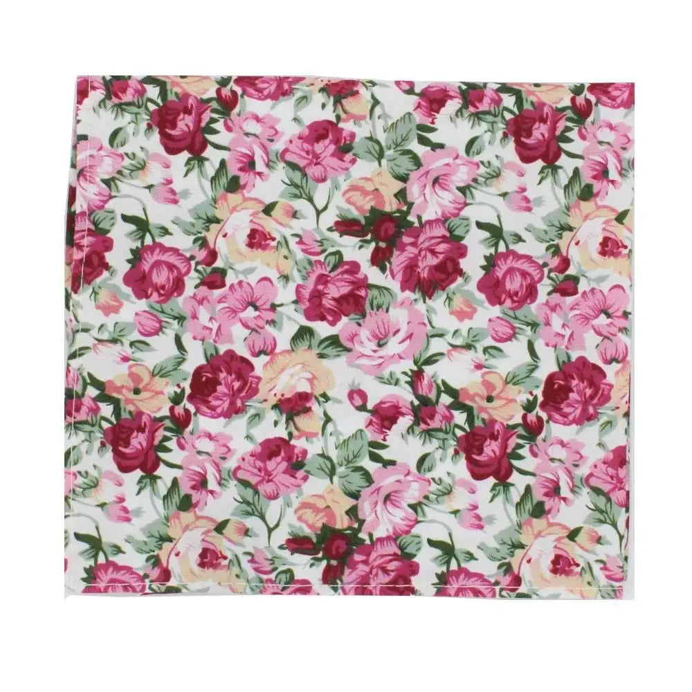 L A Smith Pink Beautiful Flower Tie and Hank Set - Elegant Floral Bow Tie & Pocket Square Set for Weddings, Prom & Formal Events