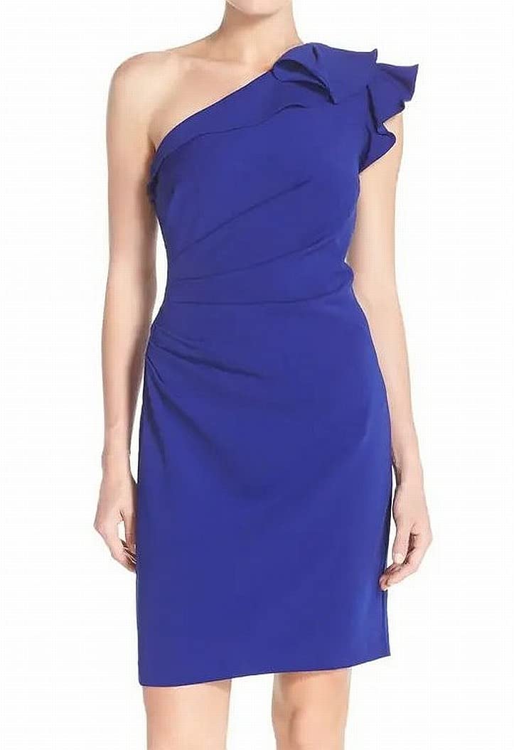 Carmen Marc Valvo Women's Ruffle One-Shoulder Short Dress - Elegant Crepe Cocktail Dress for Evening Parties, Weddings & Special Occasions