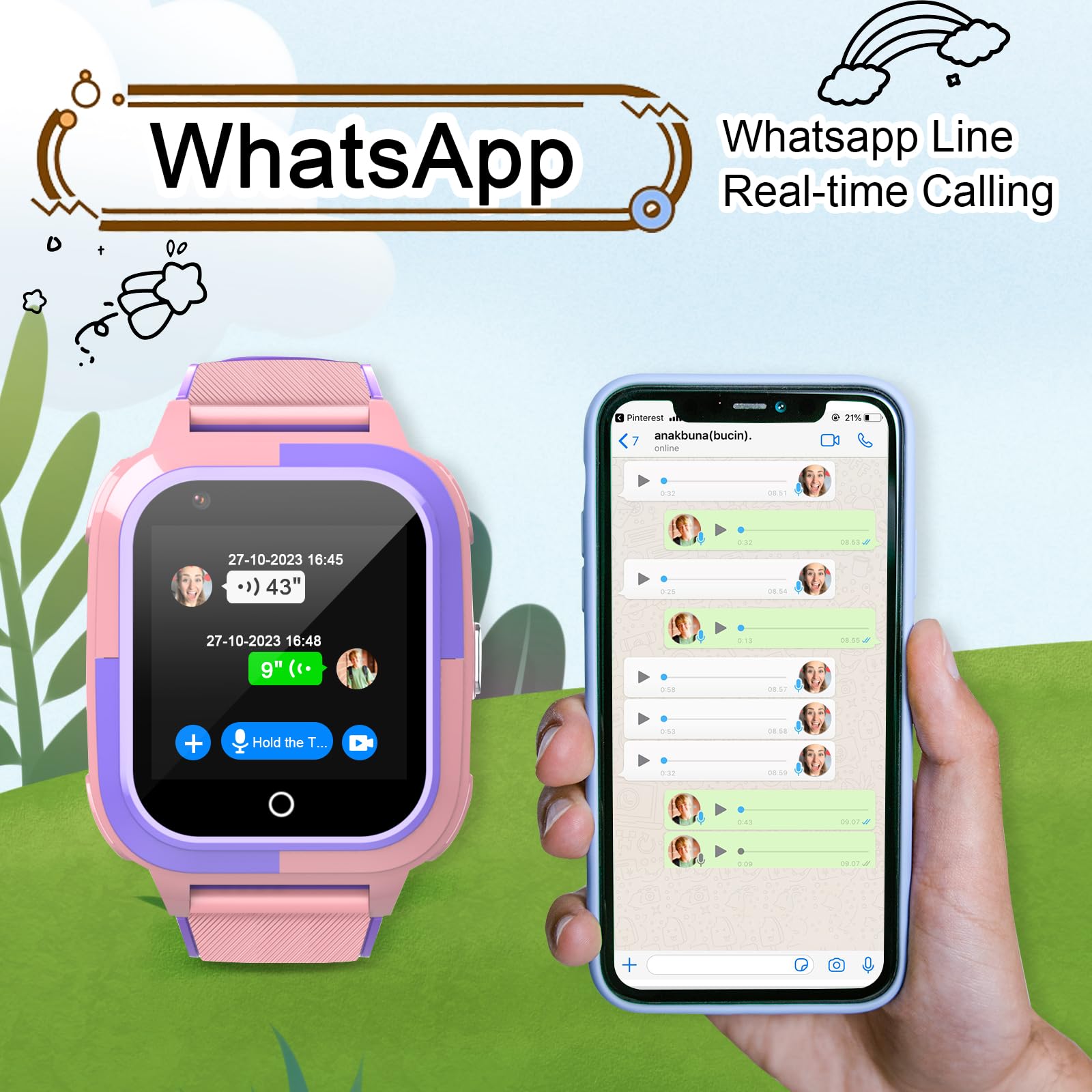 Wonlex 4G Kids Smart Watch with SIM Card, GPS Tracker, WhatsApp & Line Support, Real-Time Calling, Voice Message, SOS & Camera - Perfect Birthday Gift for Girls & Boys Aged 4-16 (Pink) | Ideal for School, Outdoor Activities & Child Safety