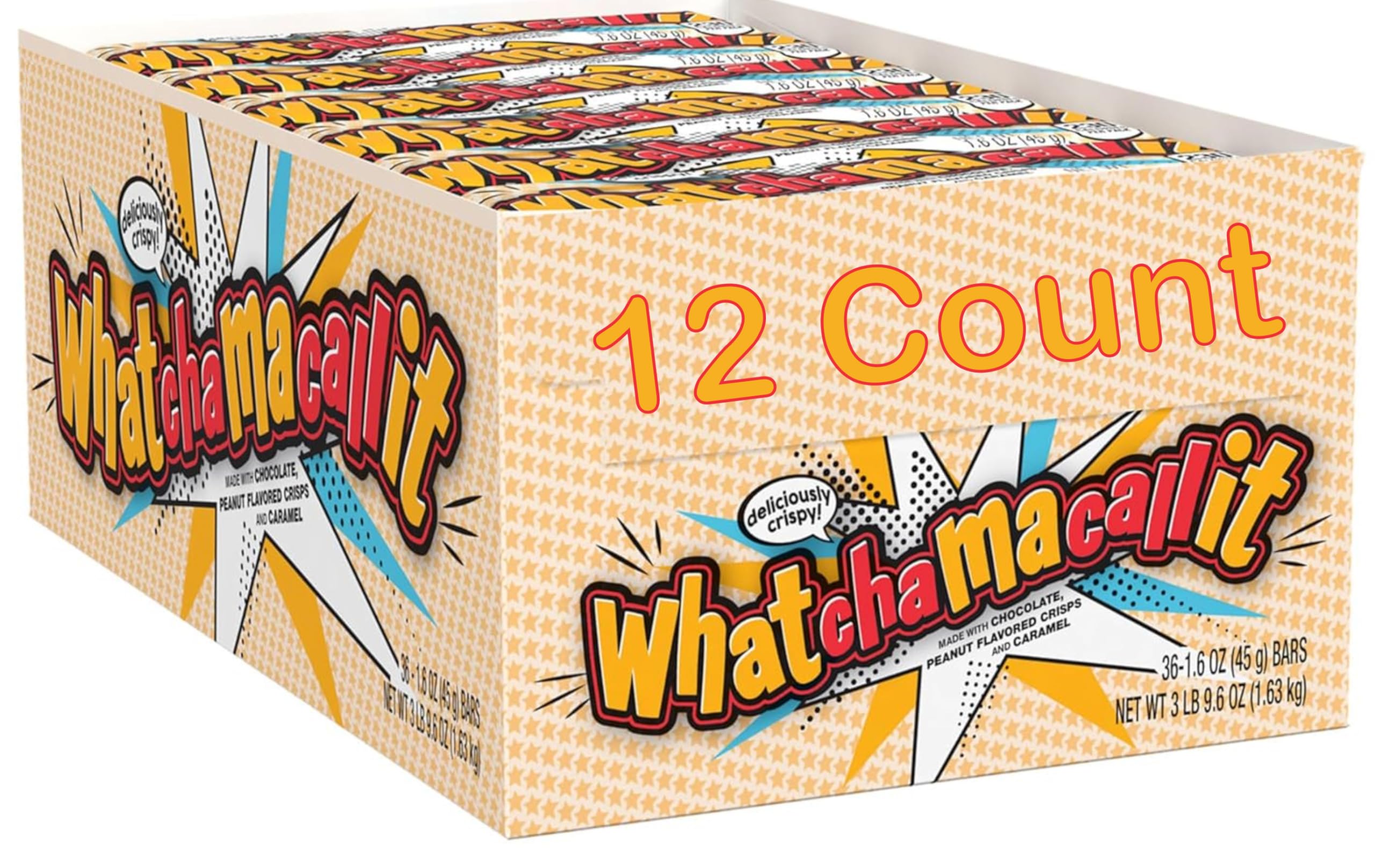 WHATCHAMACALLIT Chocolate Caramel Peanut Crisps Candy Bars - 1.6 oz (12 Count) - Perfect for Halloween Treats, Party Favors & Office Snacks