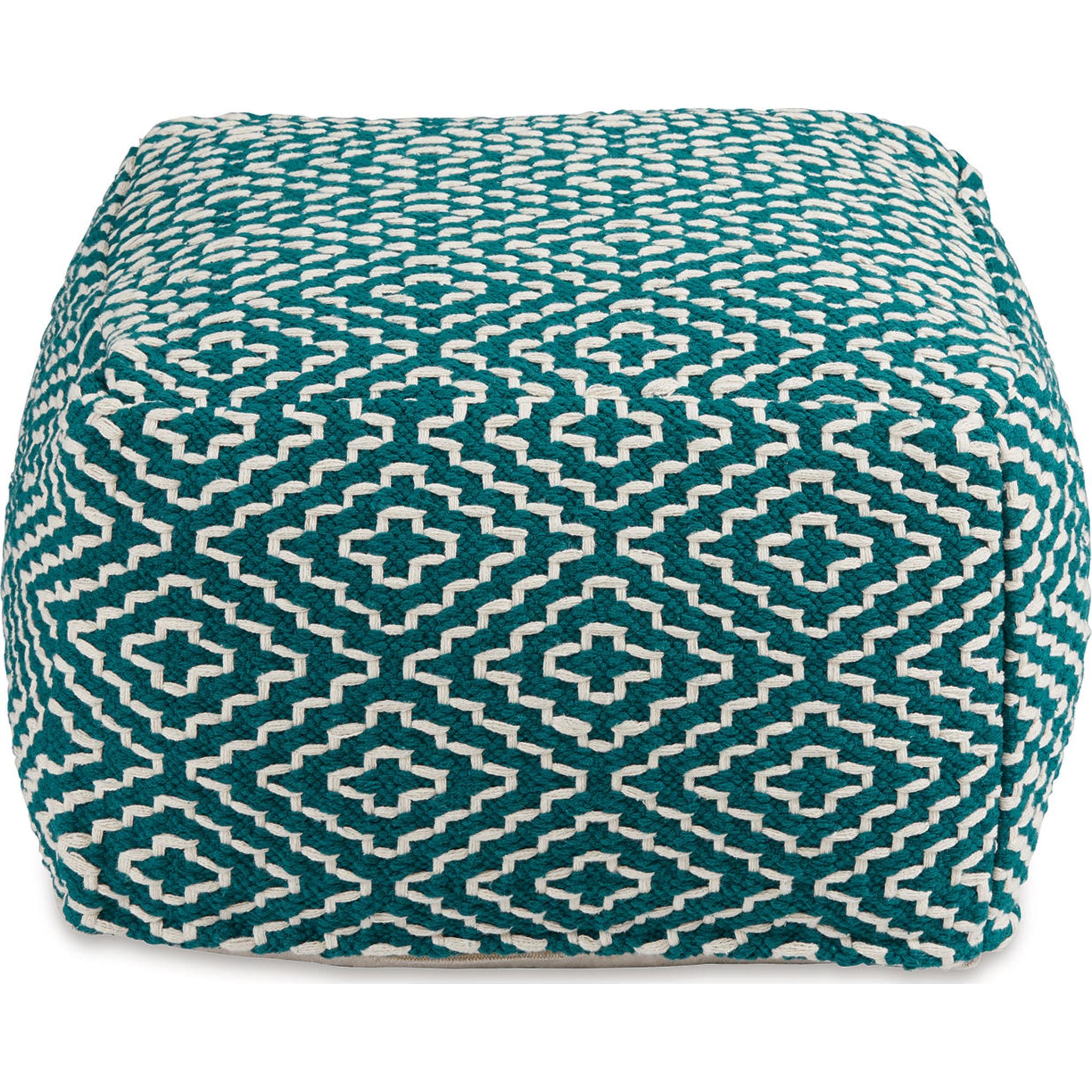 Brynnsen Teal and Ivory Pouf Ottoman - Stylish Footstool for Living Room, Bedroom, or Nursery Decor
