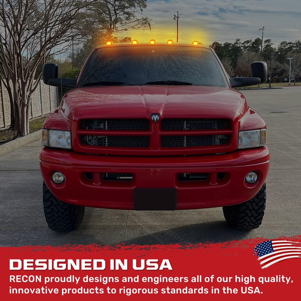 RECON 1999-2002 Dodge RAM HD 2500/3500 LED Cab Roof Lights - Ultra Bright Amber with Clear Lens for Enhanced Visibility & Safety in Off-Road, Construction, and Emergency Vehicle Use