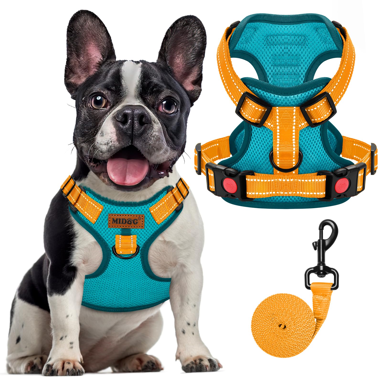 MIDOG No-Pull Dog Harness - Adjustable Reflective Pet Harness with Front Clip & Soft Padding for Small Medium Large Dogs | Walking, Training & Outdoor Adventures | Easy Control Handle for Comfort & Safety (Blue, Medium)