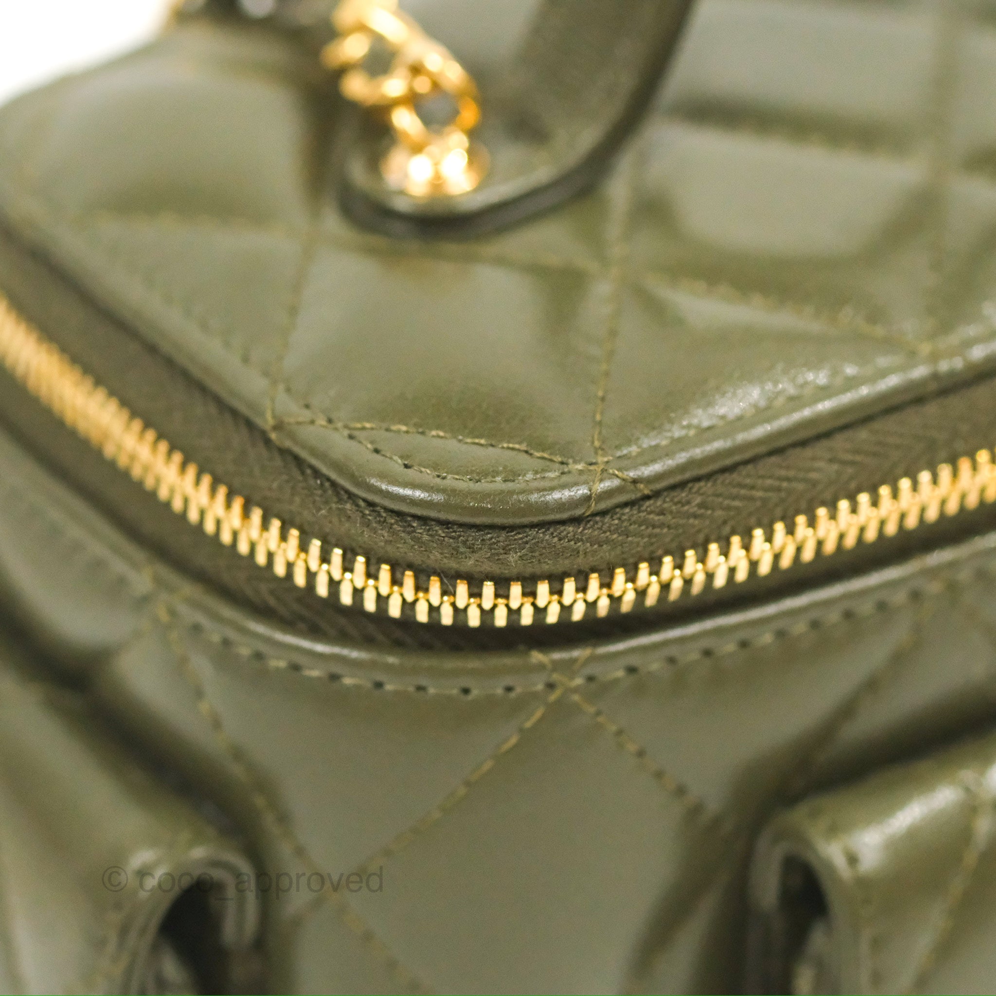 Chanel 22K Khaki Green Lambskin Cargo Pocket Top Handle Vanity Bag with Chain - Luxury Crossbody Purse for Women, Perfect for Date Night & Evening Events