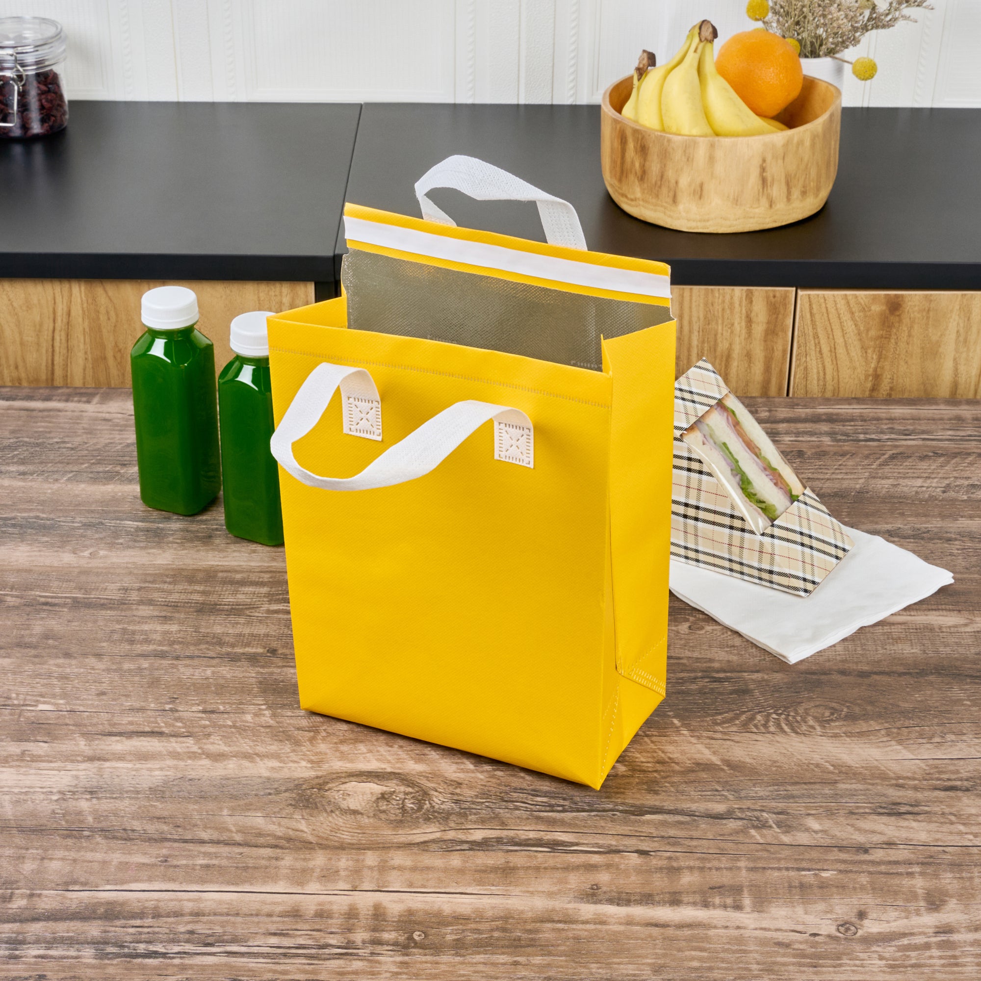 Yellow Insulated Take Out Bags - Tamper Evident Food Delivery Bags (8.25