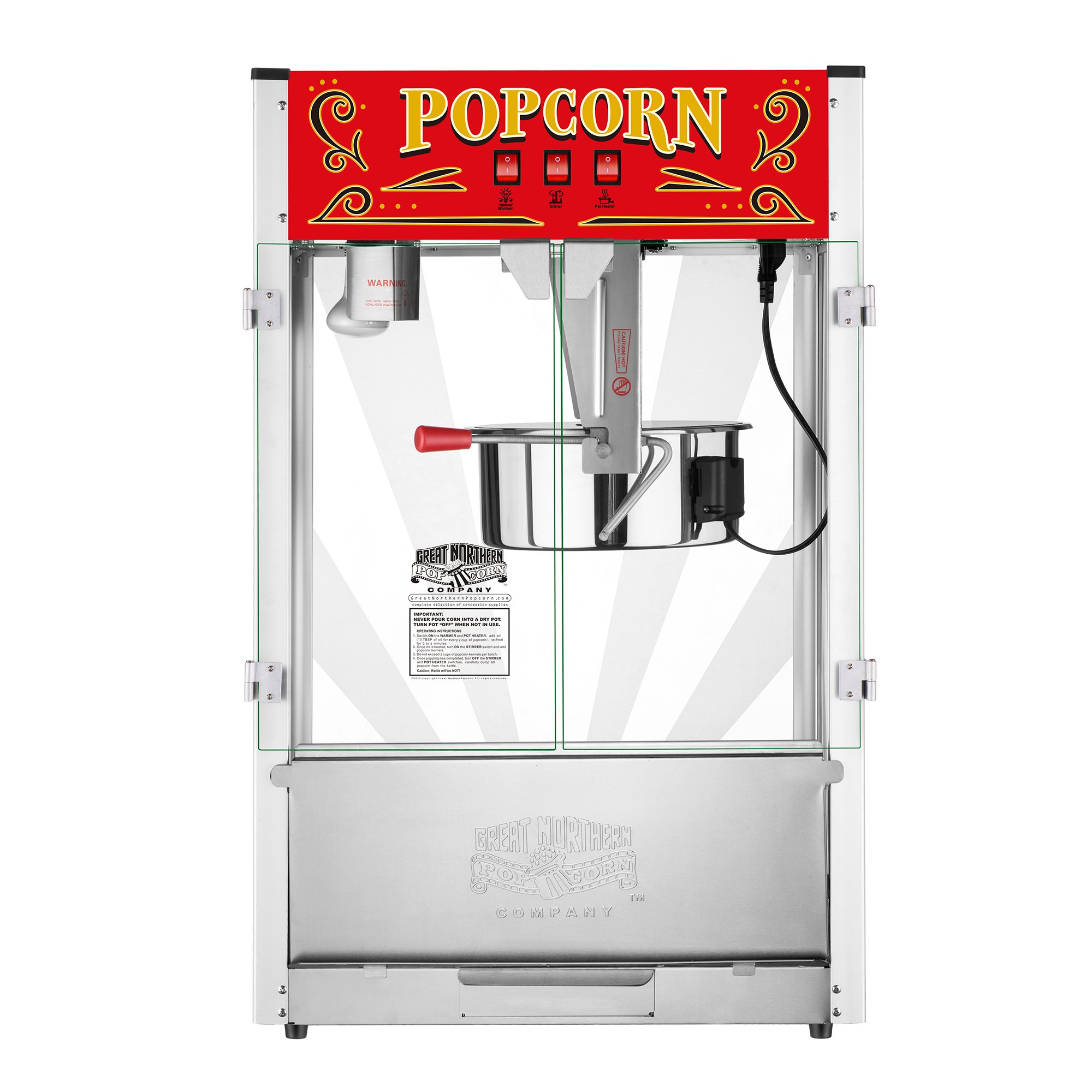 Great Northern Popcorn Midway Marvel 7 Gallon Countertop Popcorn Machine with 16oz Kettle, Old Maids Drawer & Warming Tray - Perfect for Movie Nights, Parties & Carnival Themed Events (Silver/Red)
