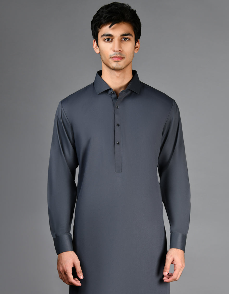 Elegant Blended Grey Shalwar Kameez by J. Junaid Jamshed - Traditional Pakistani Outfit for Men - Perfect for Weddings, Eid & Special Occasions