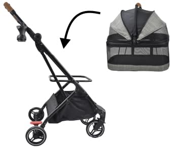 ROODO 3-in-1 Pet Stroller for Dogs & Cats up to 30 lbs - Lightweight Folding Travel Carrier with Detachable Car Seat - All-Terrain Puppy Stroller in Grey Lattice | Perfect for Vet Visits, Shopping Trips & Outdoor Adventures
