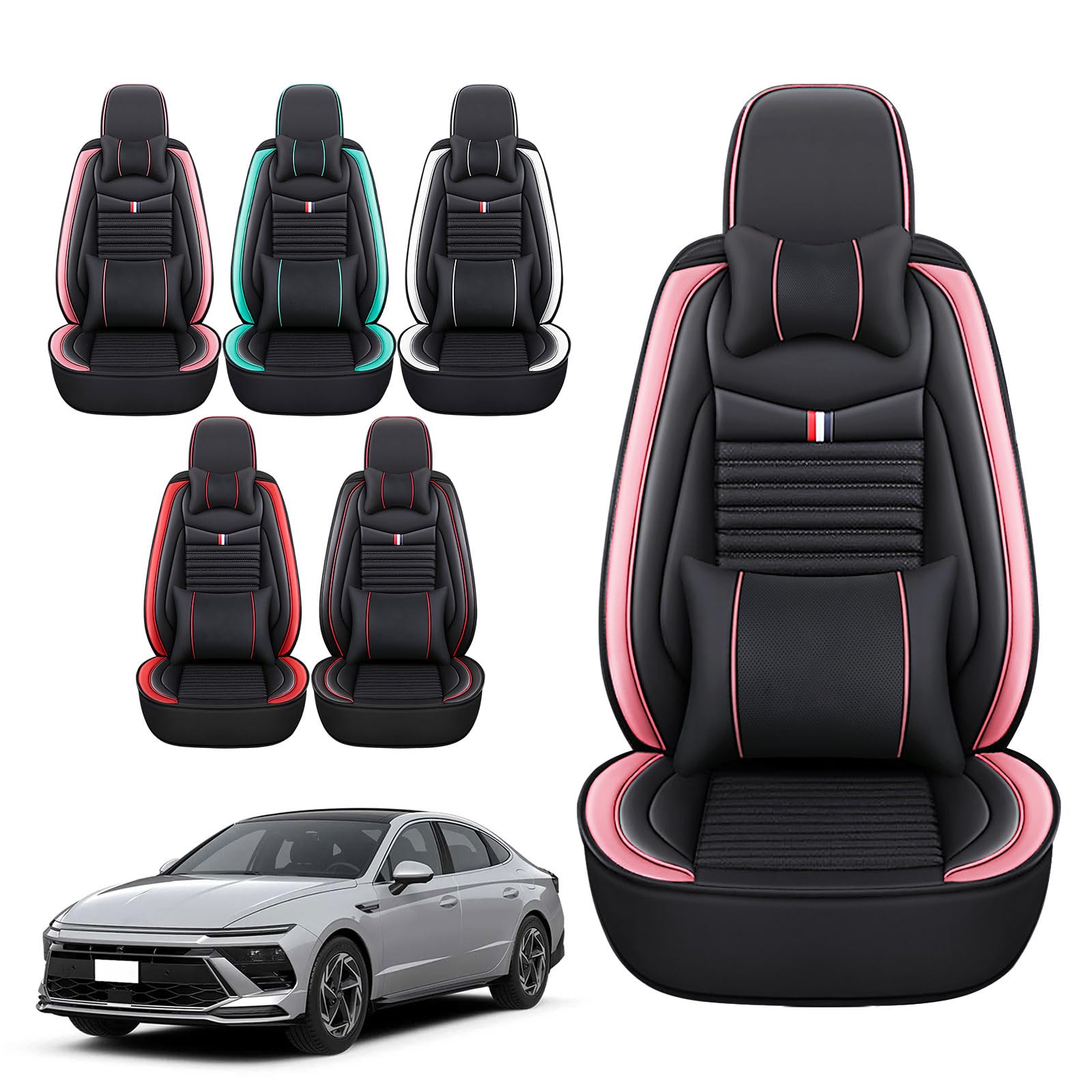 Premium Leather Car Seat Covers for Hyundai Sonata 2002-2025 - Universal Anti-Slip Design Fits Most Cars, Sedans, SUVs & Trucks (Black/Pink) - Luxury Protection & Comfort for Daily Commutes & Road Trips