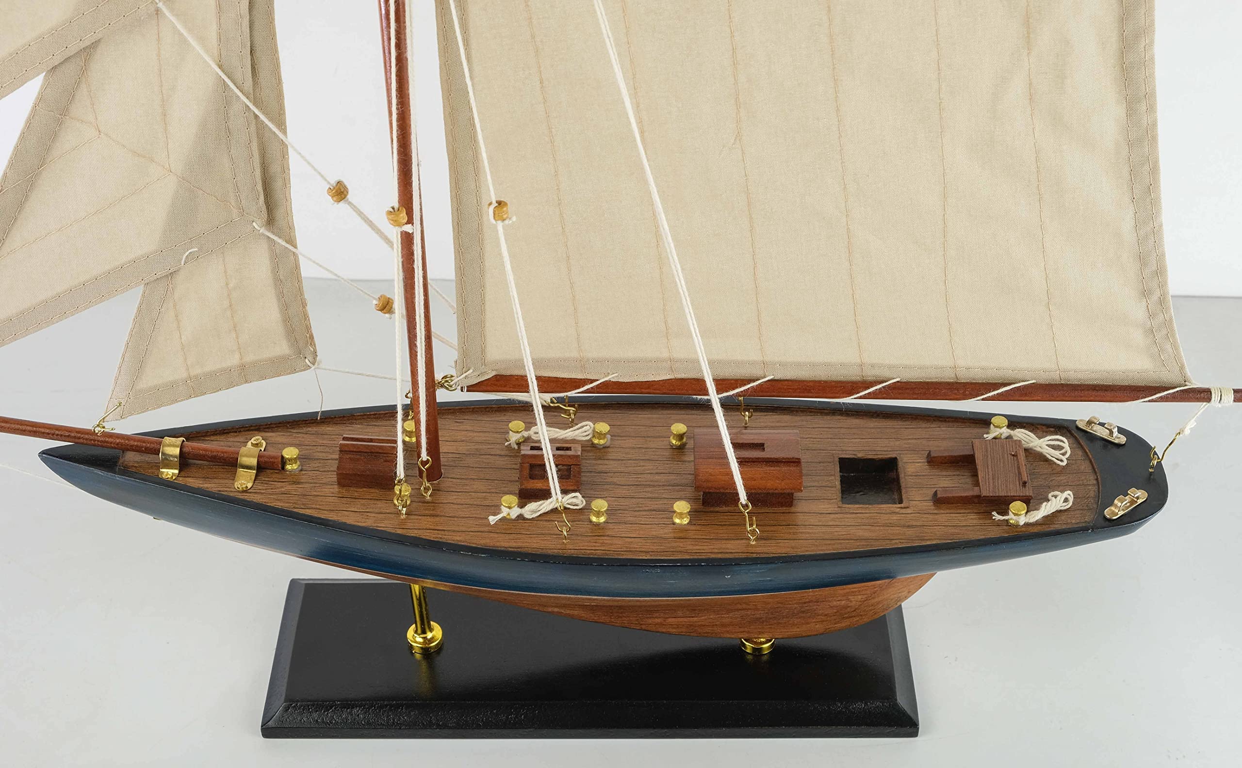 SAILINGSTORY Wooden Sailboat Model - Handcrafted Navy Yacht Decor with Antique Finish | Perfect for Home Office, Nautical Theme Decor & Gift Giving