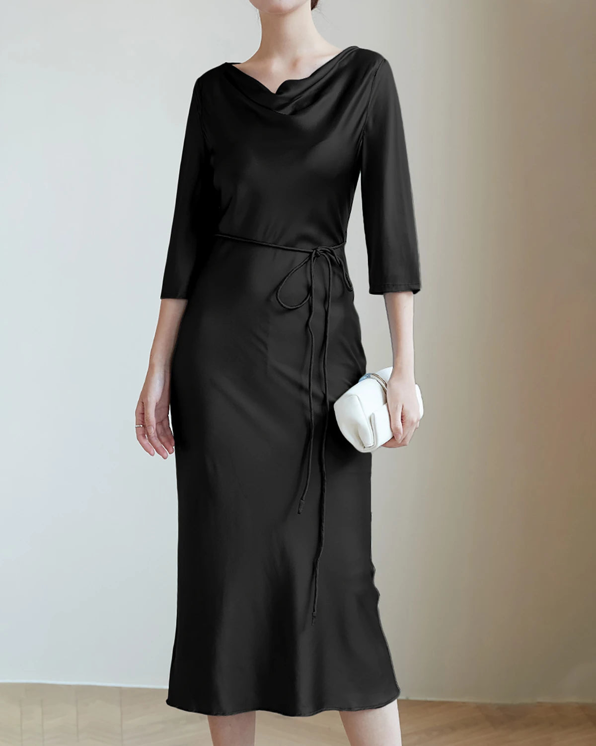 30Momme Silk Cowl Neck Dresses for Women - Elegant Long Sleeve Slip Dress with High Quality Mulberry Silk - Perfect for Evening Parties, Weddings & Special Occasions