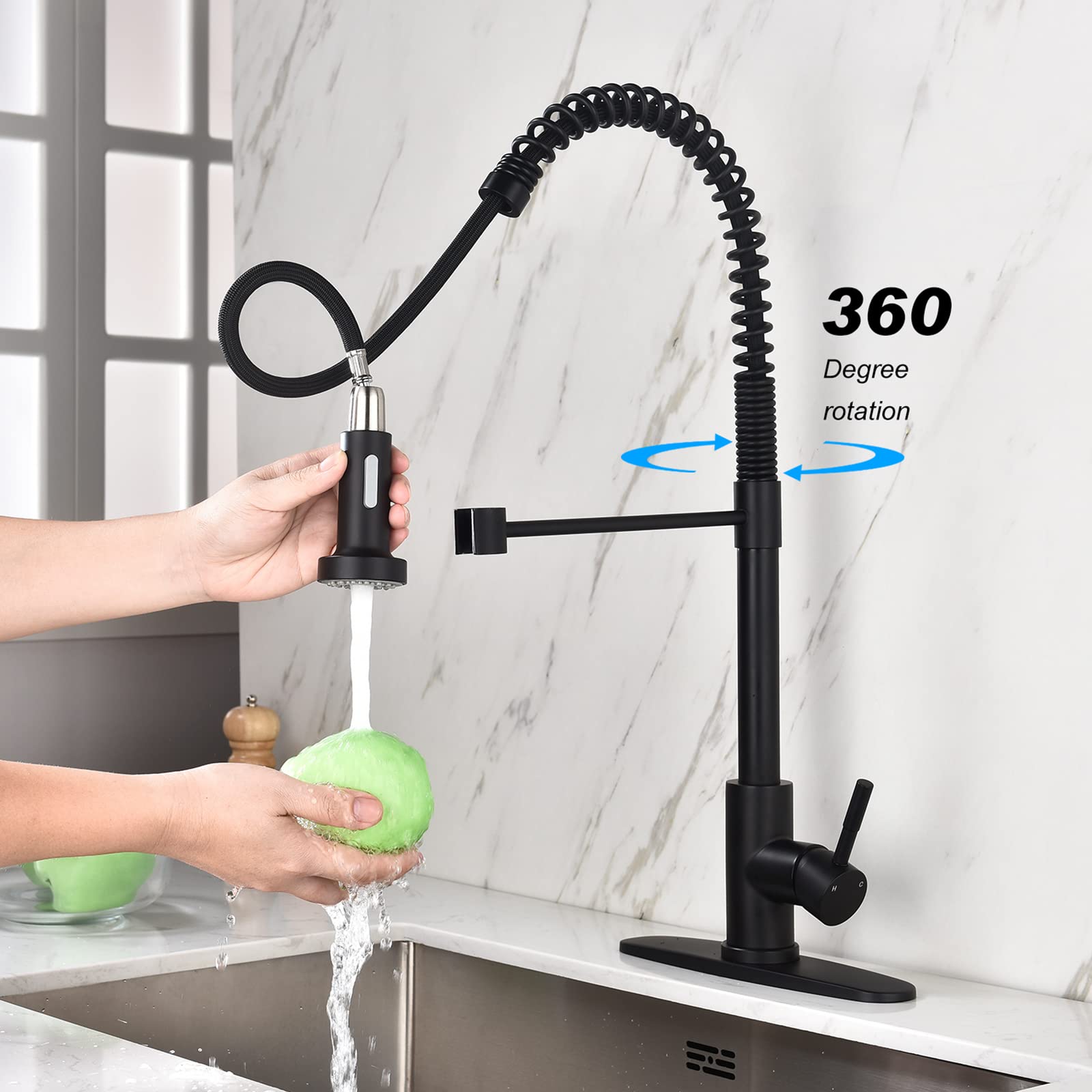 High Arc Single Handle Pull Down Sprayer Kitchen Faucet - Matte Black Stainless Steel Utility Sink Faucet for Kitchen, Laundry, RV & Bar | Perfect for Modern Homes, Commercial Use & Outdoor Applications