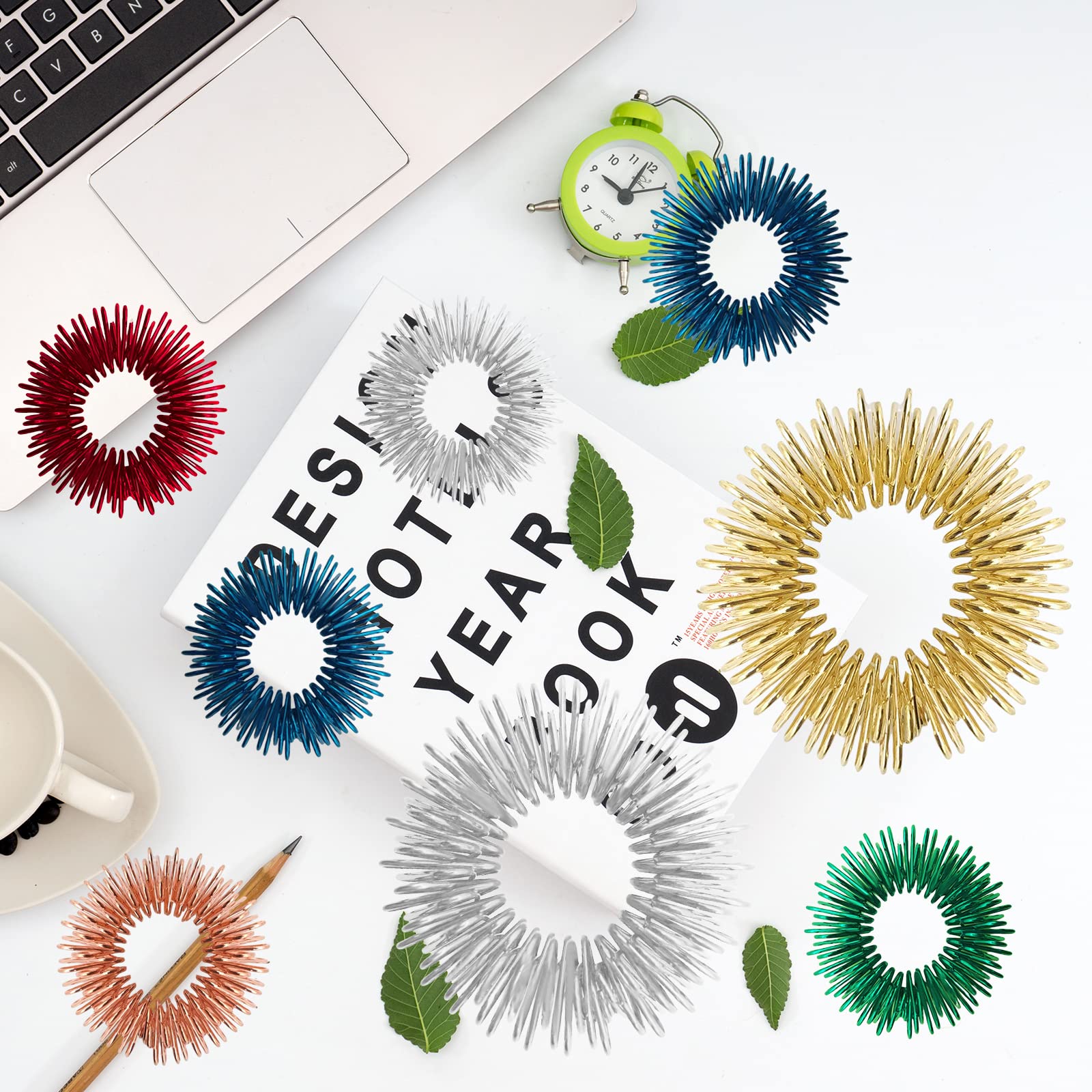 12-Piece Fidget Rings & Bracelet Set - Acupressure Sensory Rings for Stress Relief, Anxiety, ADHD & Trichotillomania - Silent Spike Fidget Toys for Adults - Perfect for Office, Travel & Focus Enhancement