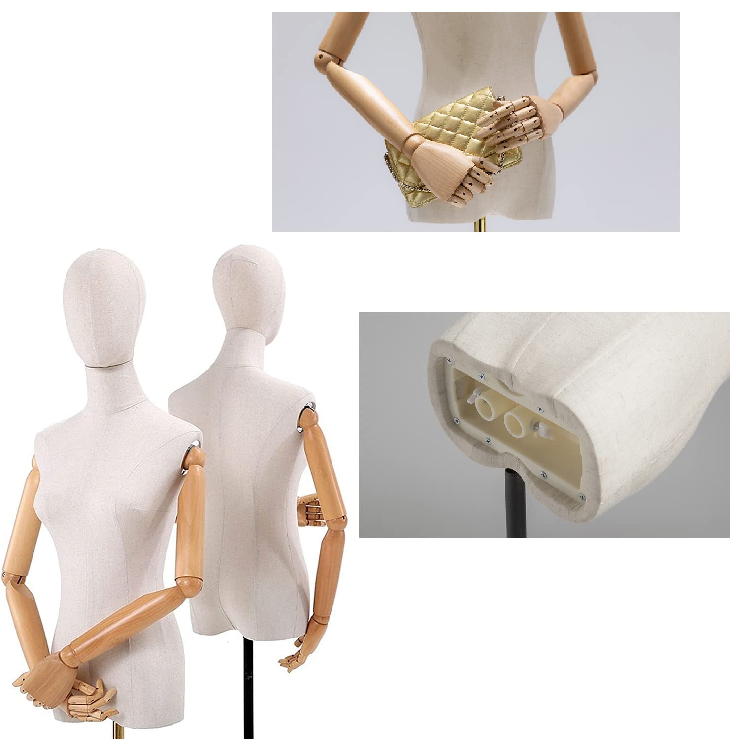 Female Mannequin Dress Form Torso with Detachable Head - Adjustable Height 55
