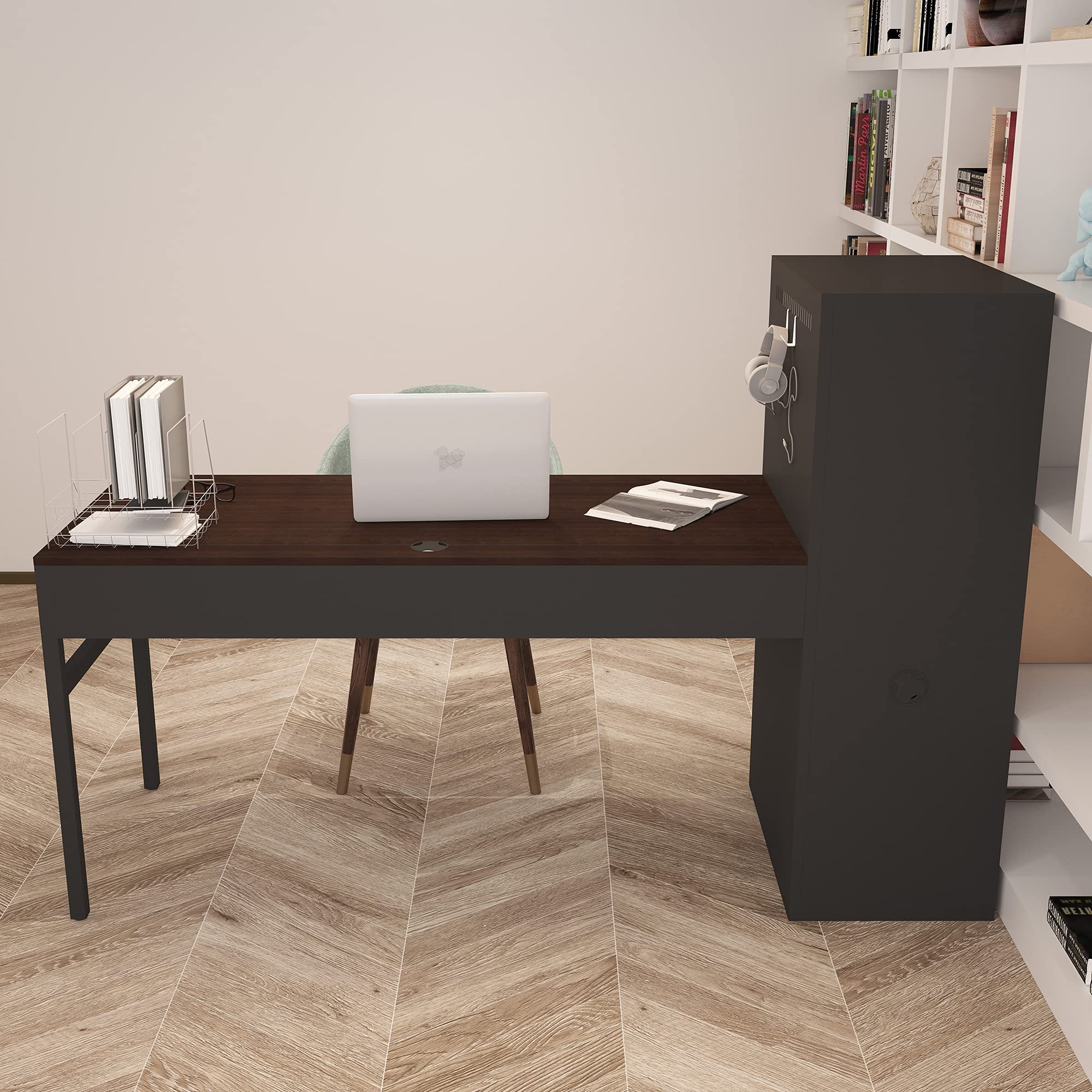 Adjustable L-Shaped Computer Desk with File Storage - Home Office Desk, Study Writing Table for Small Spaces - Perfect for Remote Work, Gaming & Commercial Use (Black)