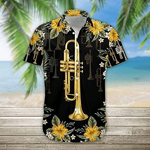 Men's Musical Instrument Hawaiian Shirts - Short Sleeve Button Down Aloha Shirts with Music Notes Print | Perfect for Beach Parties, Summer Vacations & Music Festivals