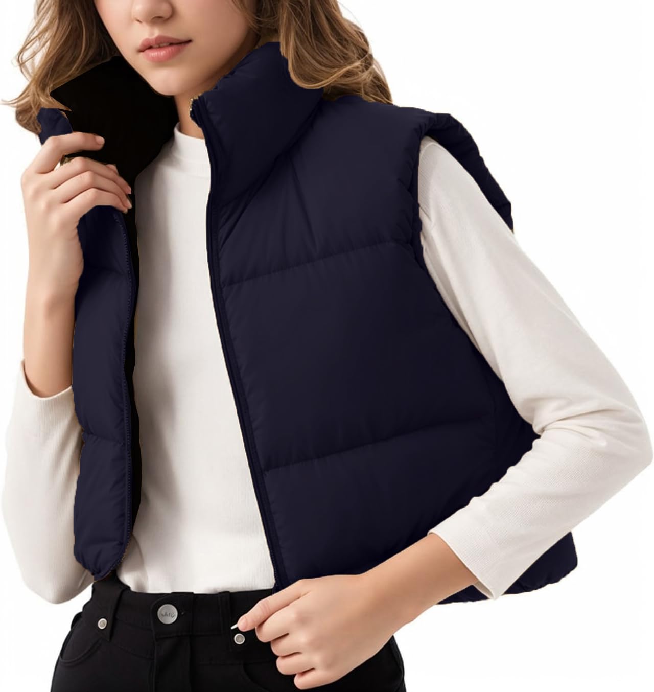 Unidear Women's Lightweight Reversible Puffer Vest - Sleeveless Cropped Padded Jacket with Zip Up, Winter Y2K Fashion Puffy Gilet | Perfect for Layering, Streetwear & Cold Weather Outfits