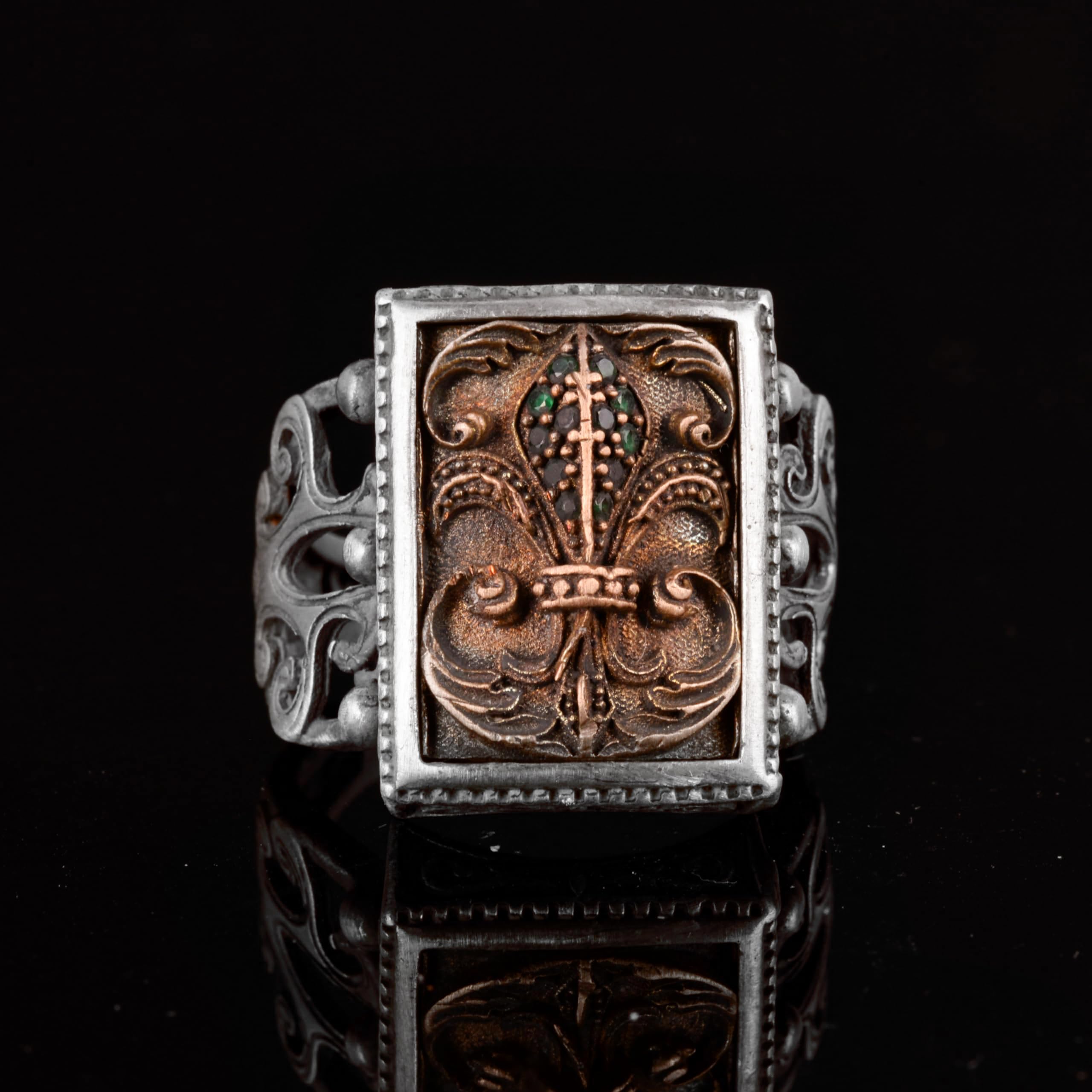 Lily of the Valley Ring for Men - 925 Sterling Silver Fleur-de-Lis Band Jewelry - Perfect for Weddings, Anniversaries & Gifts