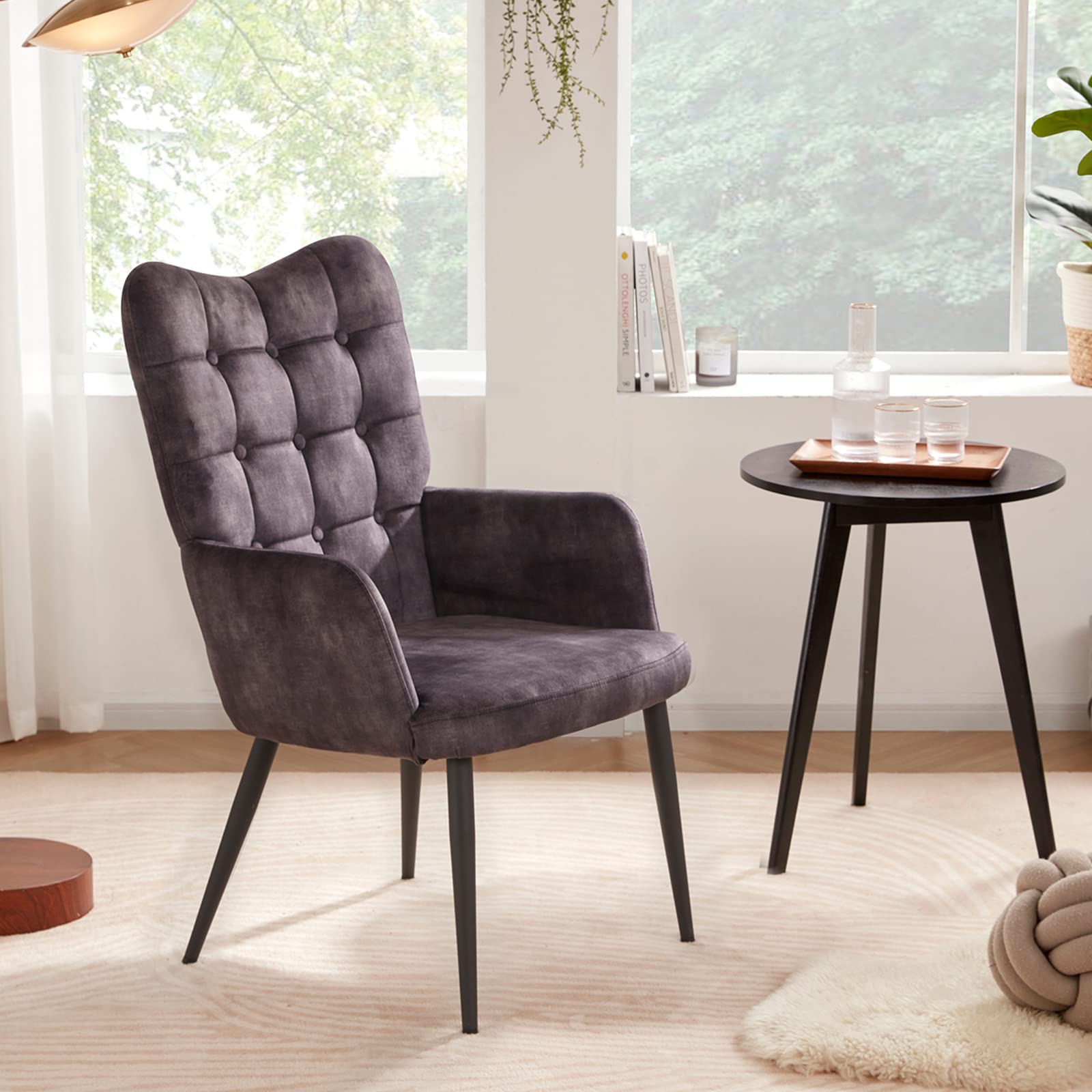 DUHOME Modern Velvet Accent Chair - Tufted Button Back Armchair with Upholstered Tall Back - Elegant Reception Side Chair for Living Room, Bedroom & Office - Soft Black Velvet Fabric - Perfect for Reading Nook, Lounge Area or Guest Seating