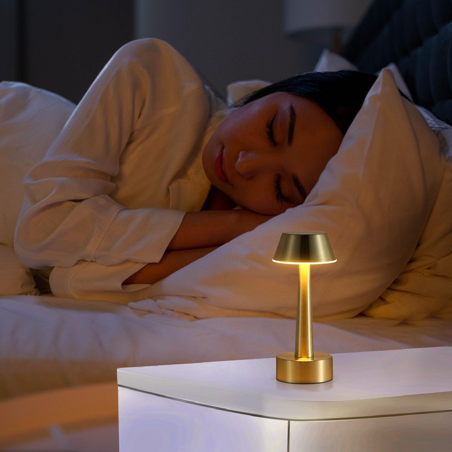 UMEXUS Gold Cordless Rechargeable Table Lamp - 3-Way Dimmable Touch Control Mini Night Light for Bedroom, Bar, Restaurant & Outdoor Use | Portable Battery Operated Metal Desk Lamp for Home Decor & Ambient Lighting