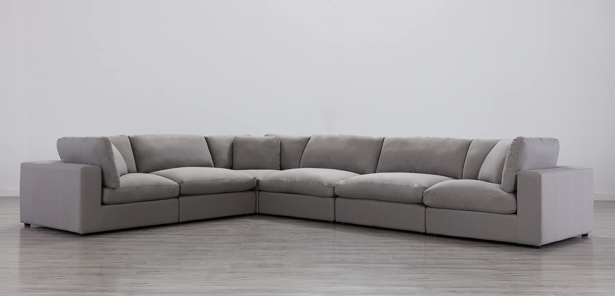 Roundhill Furniture Rivas Contemporary 6-Piece Modular Sectional Sofa with Feather Fill in Graphite - Perfect for Living Room, Family Room and Home Theater Comfort