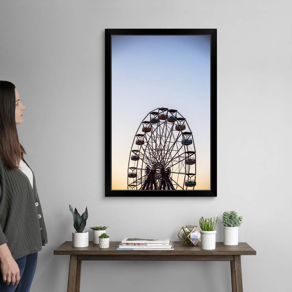 Virginia Beach Ferris Wheel Black Framed Wall Art Print - Coastal Virginia Landscape Artwork for Home, Office & Beach House Decor