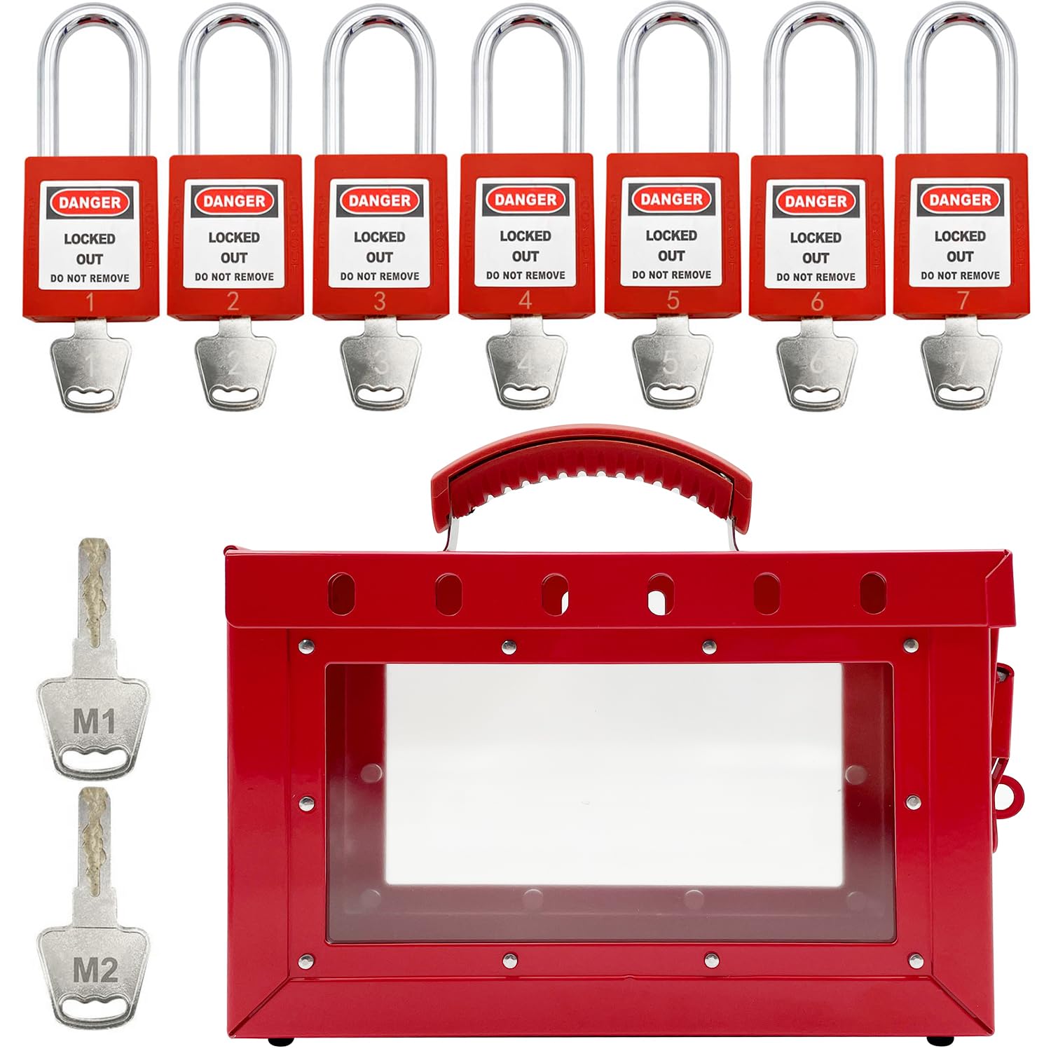 SAFBY Portable Lockout Tagout (LOTO) Kit - Safety Group Padlock Box with 1-7 Locks for Industrial Equipment Maintenance | OSHA Compliant Lock Out Tag Out Station for Electrical Panels, Machinery & Workplace Safety