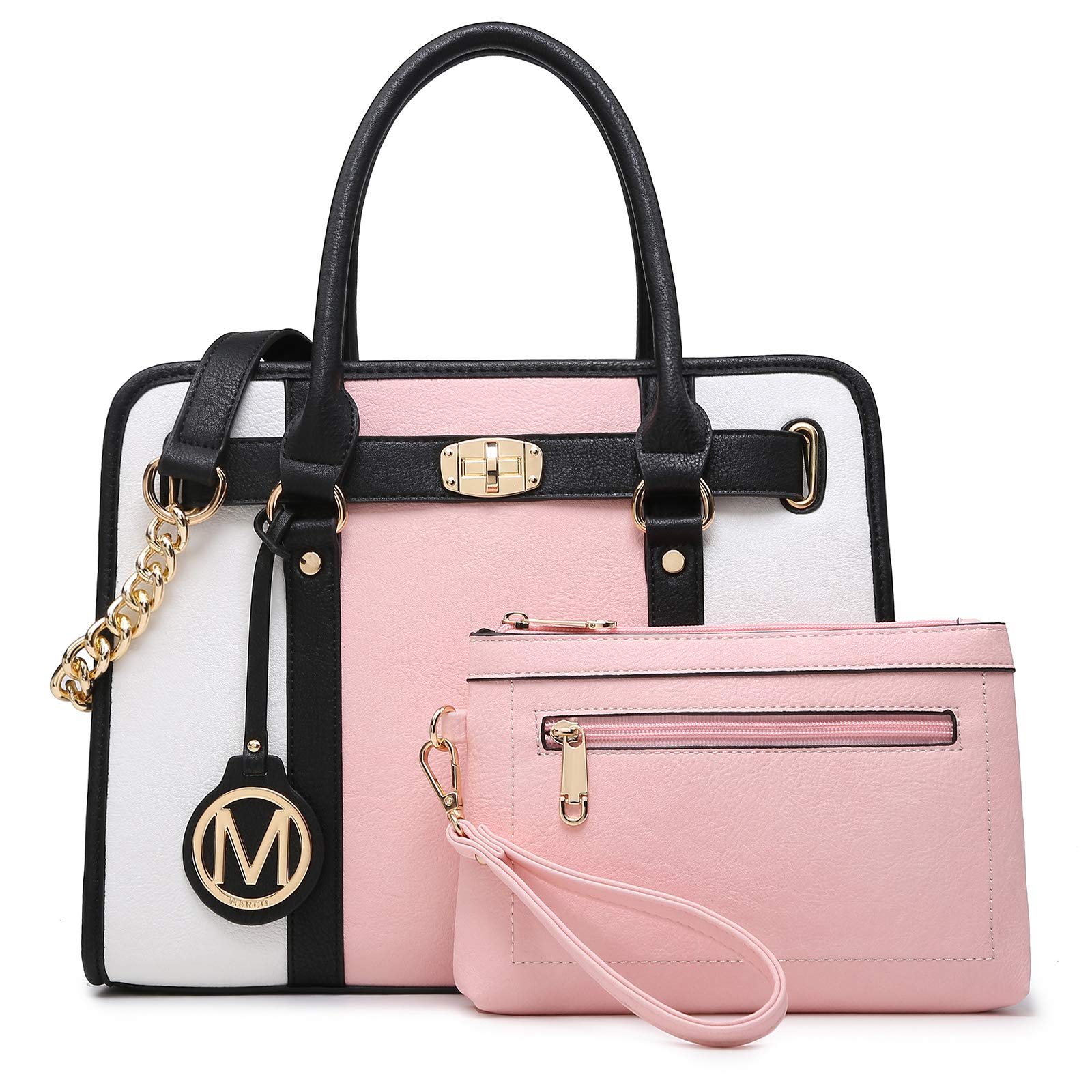 MKP Women's Two-Tone Satchel Handbag & Wallet Set for Work & Travel