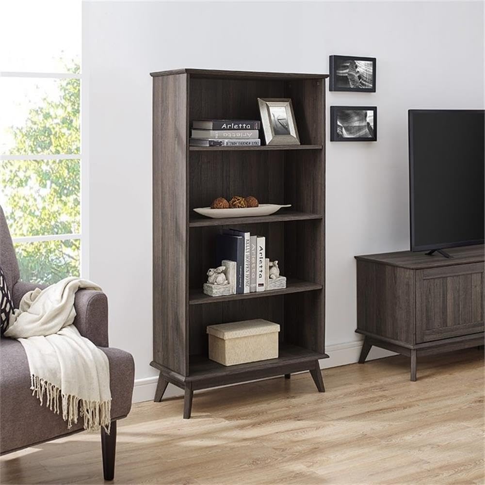 Caffoz Newport Series 5-Tier Wooden Bookcase - Modern Tall Bookshelf & Media Storage Organizer for Living Room & Home Office - Easy Assembly, Sturdy Oak Wood Finish - Perfect for Displaying Books, Decor & Entertainment Systems