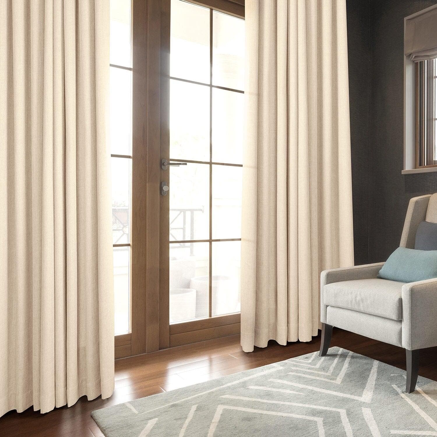 Parchment Cream Grommet Blackout Curtains - Italian Faux Linen Window Drapes for Bedroom & Living Room - Light Blocking Thermal Insulated Panels for Home Decor