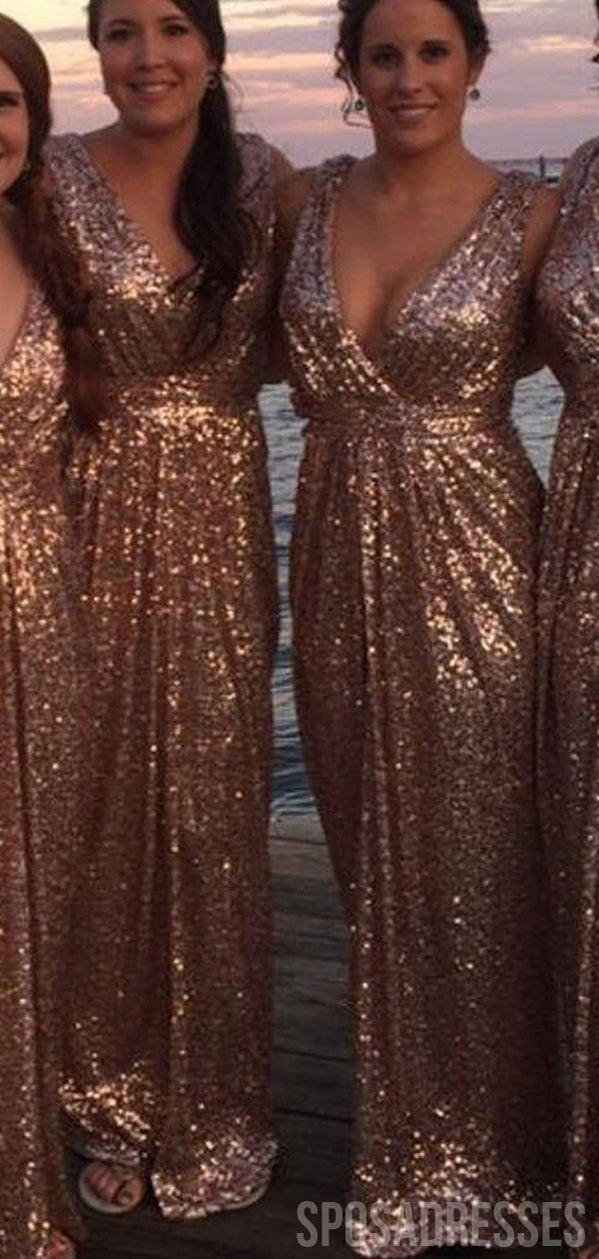 Sparkly A-Line Sequin V-Neck Sleeveless Bridesmaid Dress - Elegant Wedding Party Gown WG829 | Perfect for Bridal Showers, Rehearsal Dinners & Formal Events