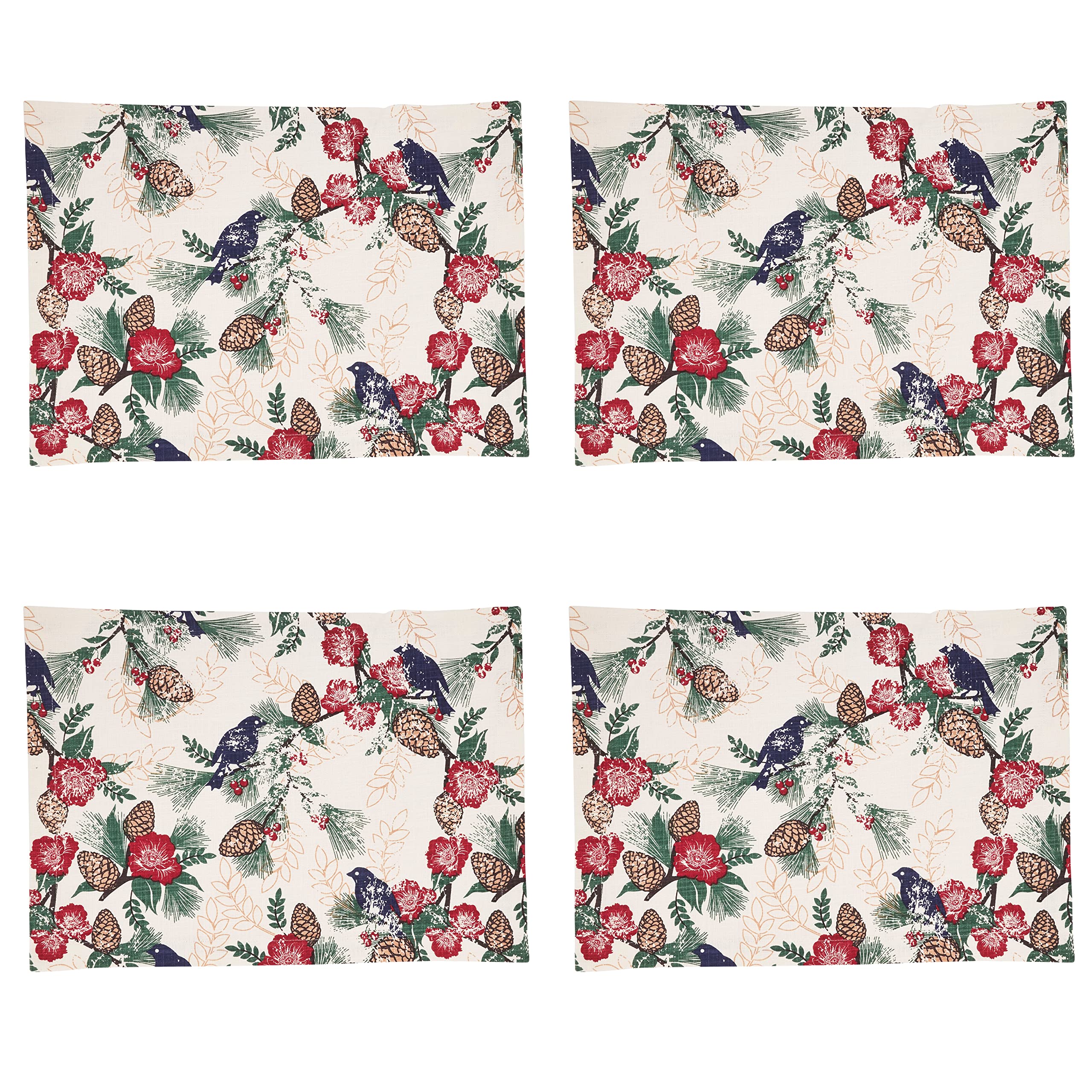 Pinecone and Bird Themed Placemats Set of 4 - Waterproof Coasters for Dining Table Decor, Kitchen, Thanksgiving & Christmas Dinner Settings