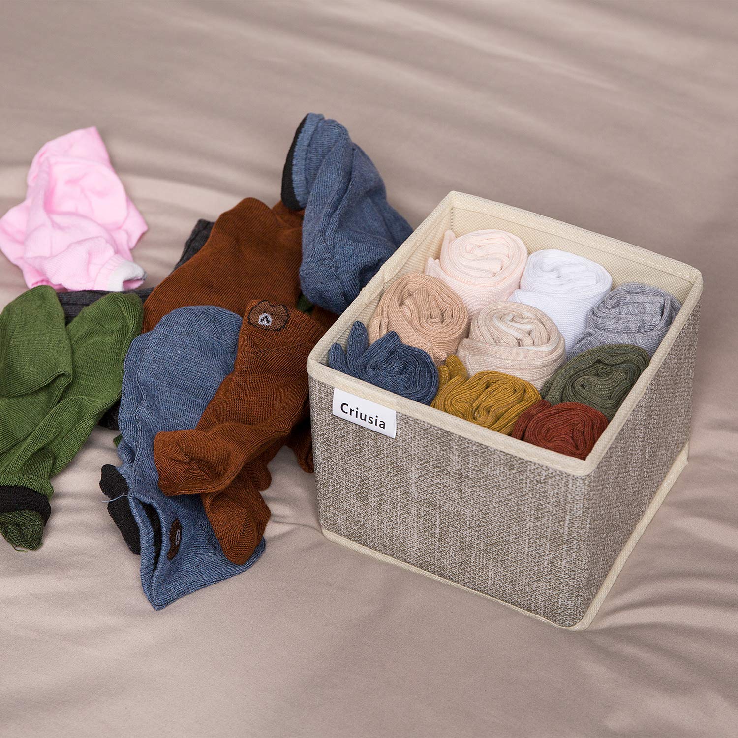 Criusia 6-Piece Foldable Underwear Drawer Organizer Set - Closet Dividers & Storage Bins for Clothes, Socks, Bras, Panties (Beige) | Perfect for Bedroom, Dresser & Closet Organization